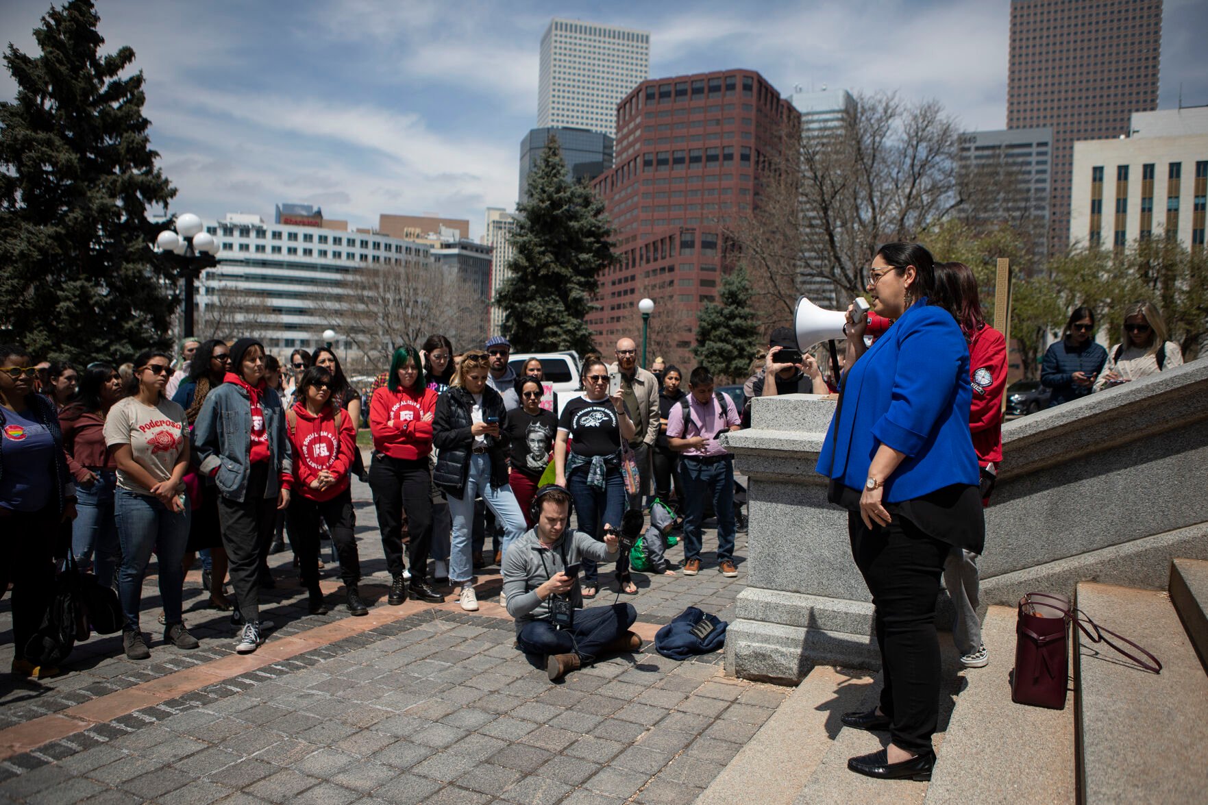 Sen. Julie Gonzales speaks during an abortion-rights protest on Tuesday, May 3, 2022, on the west steps of the state Capitol building in Denver, Colo. (Timothy Hurst/The Denver Gazette) (Timothy Hurst)
