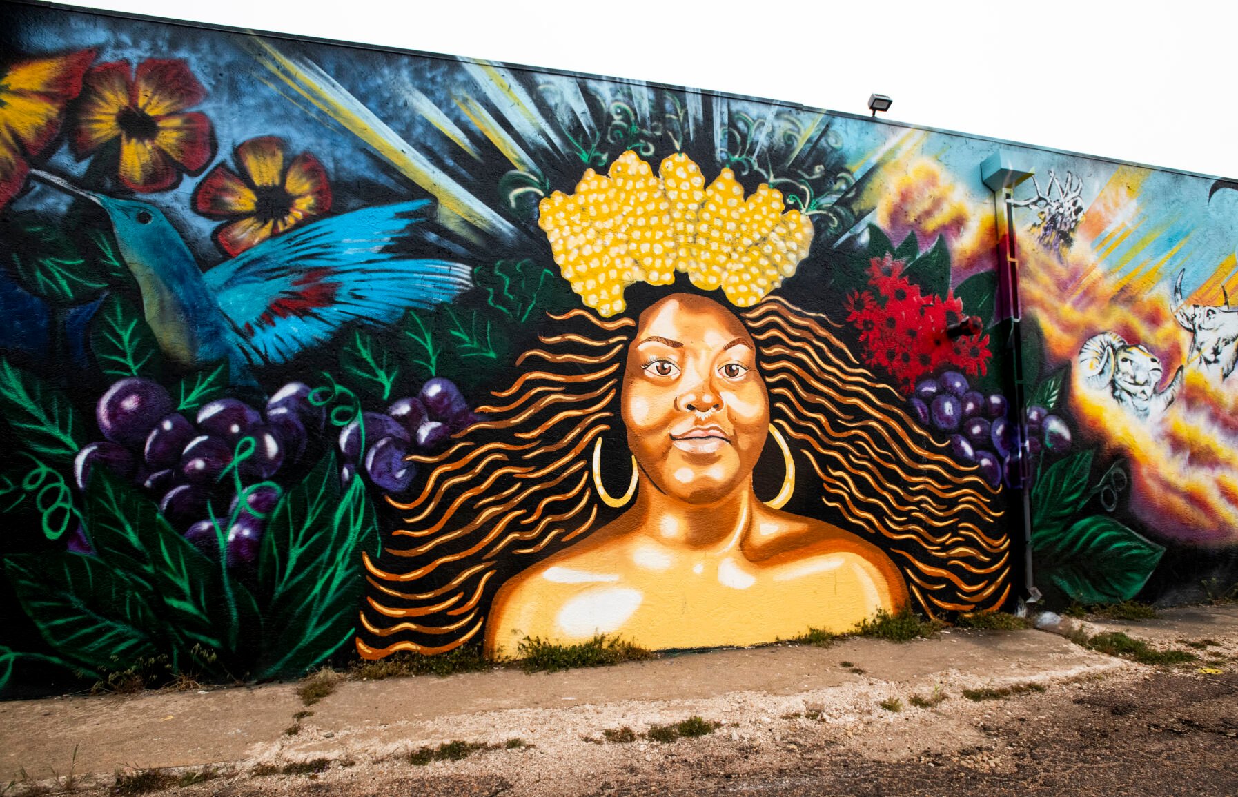 When artist Molly McClure thought of nurturers, she though of women and the ultimate nurturer, Mother Earth. The mural “Mother Earth” is painted on the west side of Platte Furniture in Colorado Springs. (Parker Seibold, The Gazette)