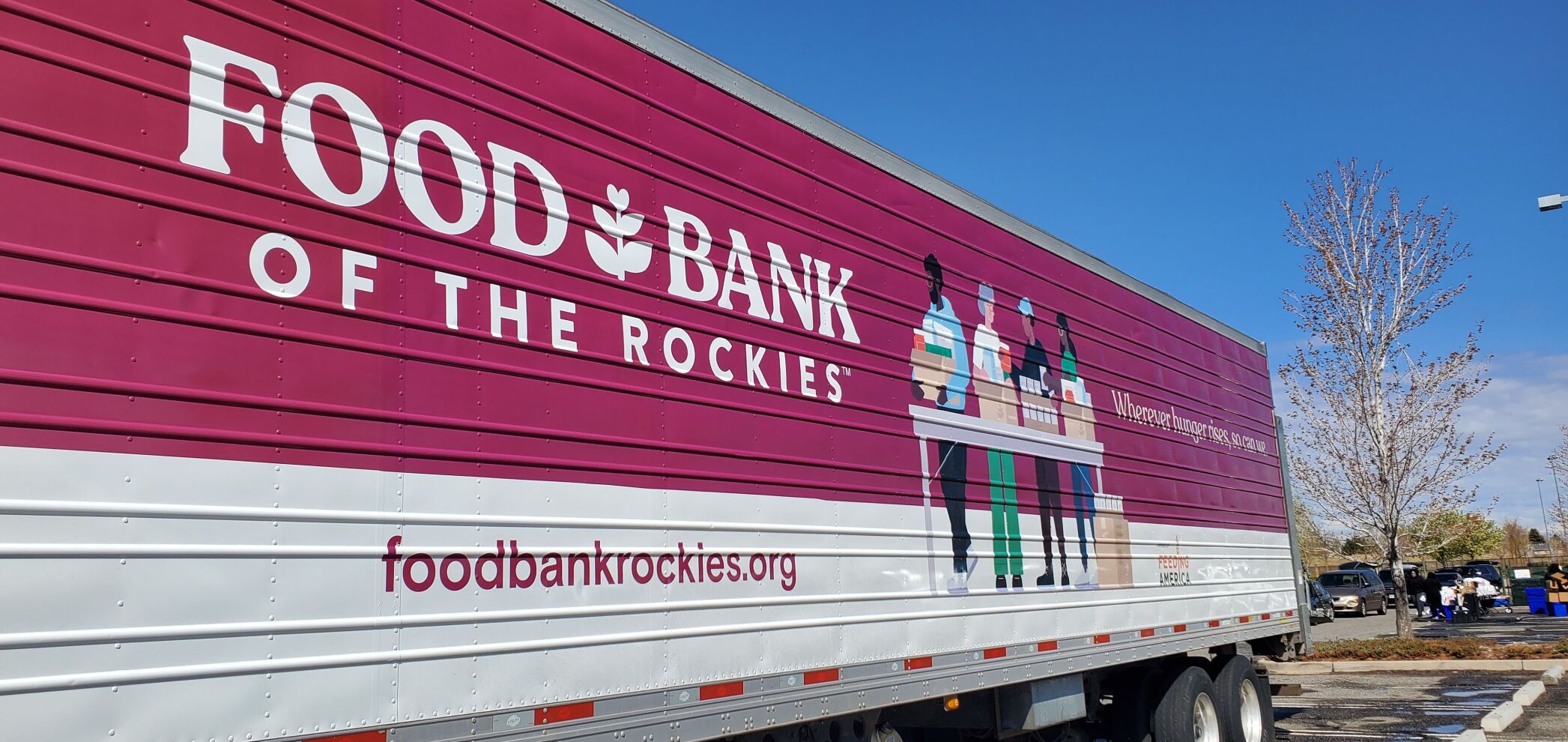 A semi-tractor trailer truck from the Food Bank of the Rockies carries food to the mobile food pantry at Montbello Recreation Center Thursday. (Courtesy of the Food Bank of the Rockies)