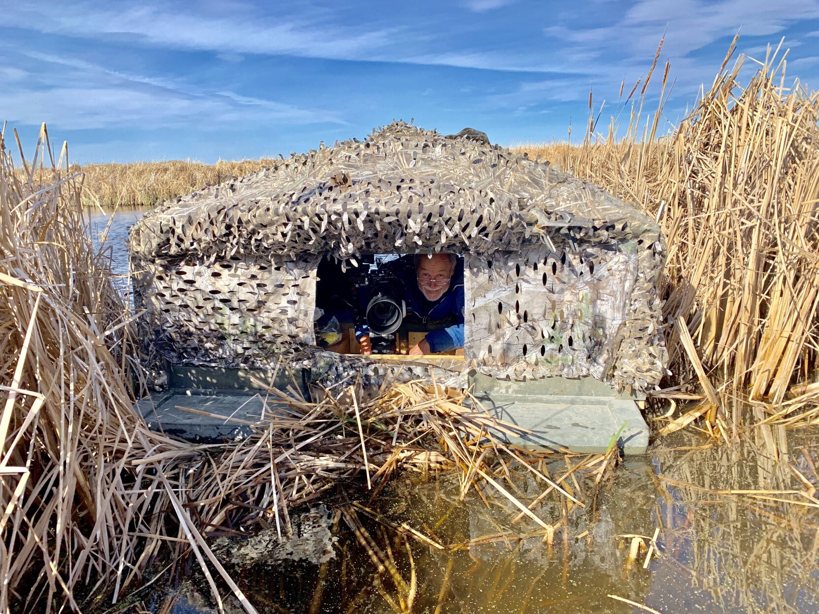 “Wings Over Water” cinematographer Michael Male built and filmed from a floating duck blind for several hours a day.