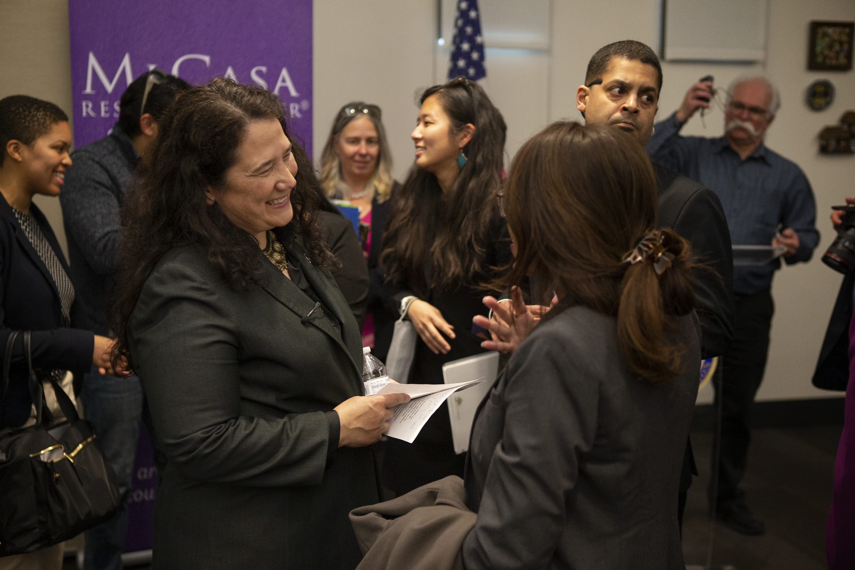United States administrator of the Small Business Administration Isabel Guzman, left, talk with members of the audience after a speaking engagement on Tuesday, May 3, 2022, at the Mi Casa Resource Center in Denver, Colo. (Timothy Hurst/The Denver Gazette) (Timothy Hurst)