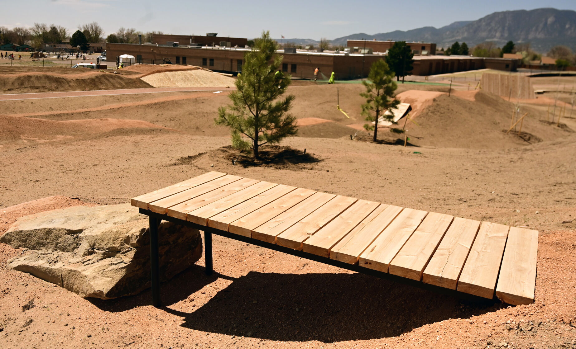 A new dirt bike park will be one of the new features at Panorama Park. Panorama Park will be reopening in southeastern Colorado Springs on July 16 with a complete makeover. Mayor Suthers and other area park representatives toured the park as it nears the end of construction on Tuesday, May 3, 2022. (Photo by Jerilee Bennett, The Gazette) (Jerilee Bennett)