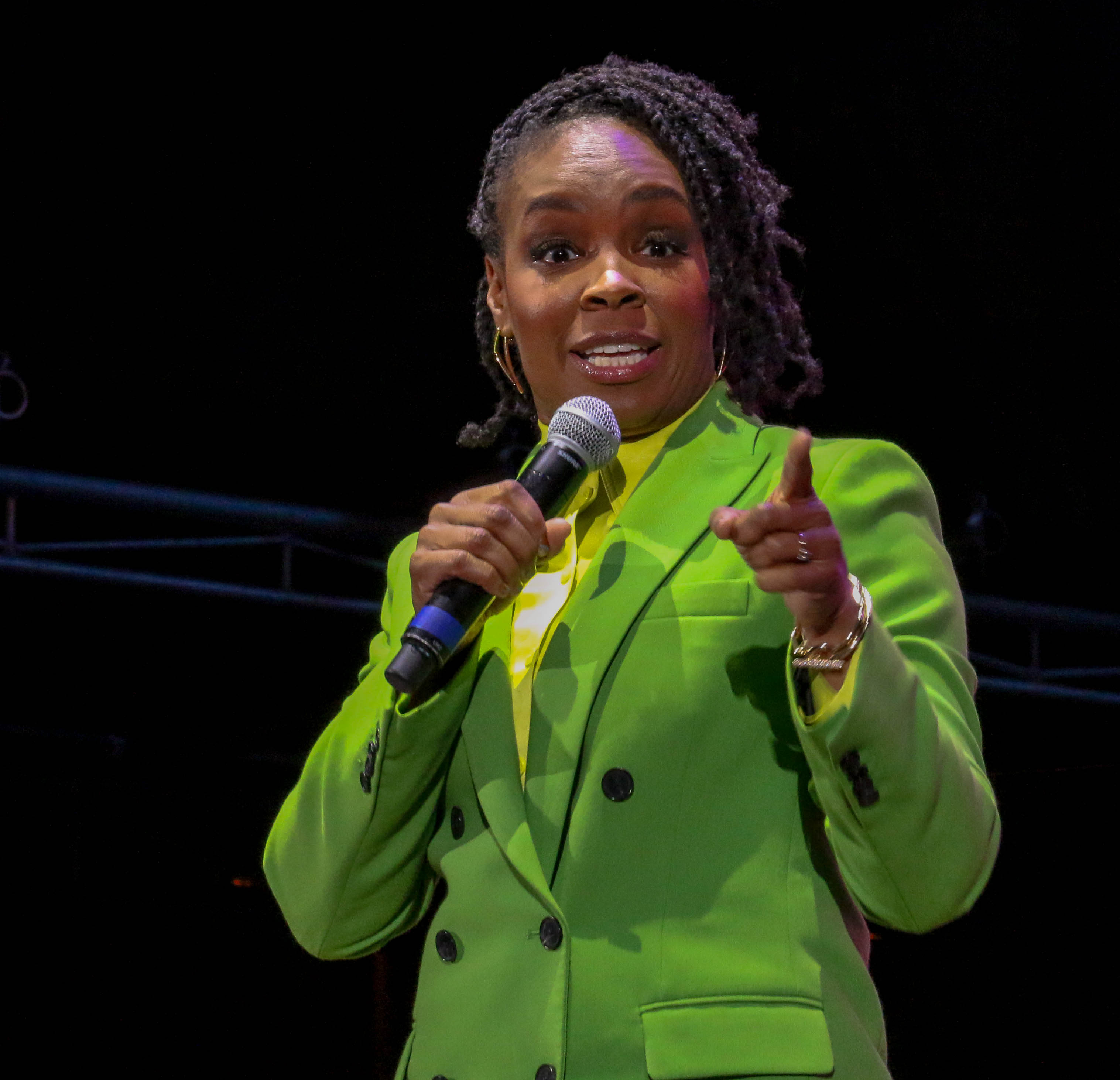 Amber Ruffin, host of 'The Amber Ruffin Show,' addresses the Red Rocks crowd at SeriesFest. (JOHN MOORE)