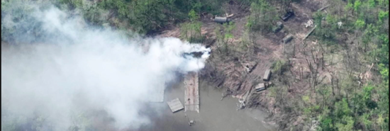 Ukrainian forces blow up two makeshift Russian bridges in Ukraine, drone images show