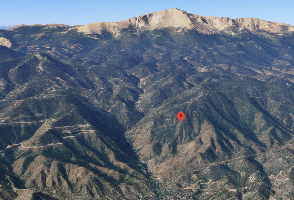 The red pin on this map shows the location of the Manitou Incline, which is a steep route that travels roughly 2,000 vertical feet uphill over 2,768 steps in less than a mile. It is found in the foothills beneath Pikes Peak, above a town called Manitou ...
