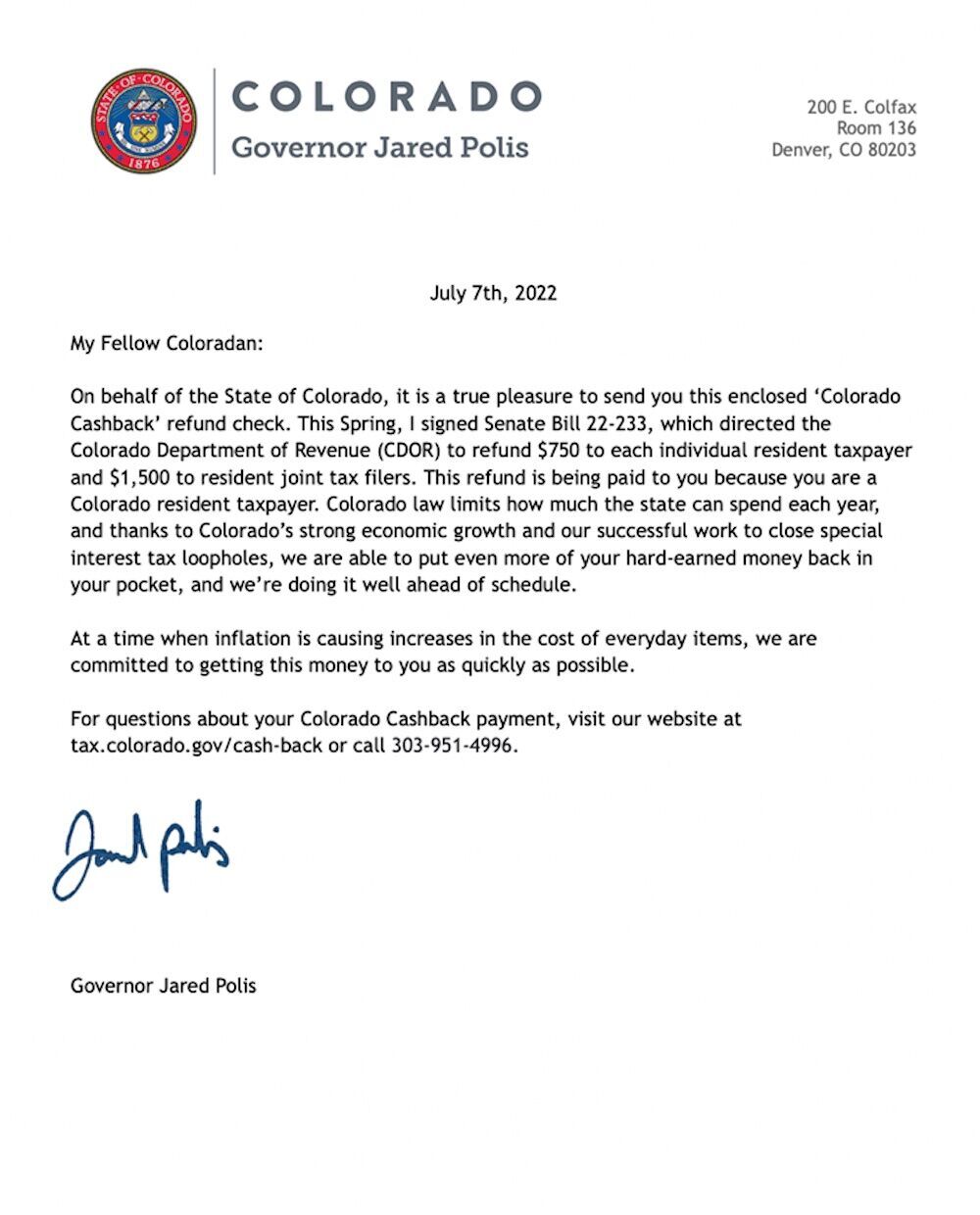 Polis CashBack letter