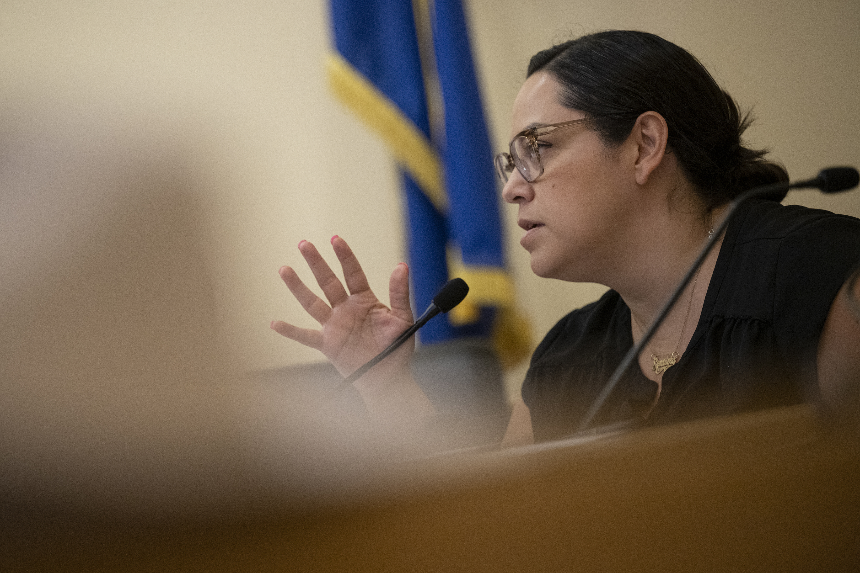 Legislative Interim Committee member Sen. Julie Gonzales asks followup questions during testimony on Wednesday, August 10, 2022, at the State Capitol building in Denver, Colo. (Timothy Hurst/The Denver Gazette) (Timothy Hurst)