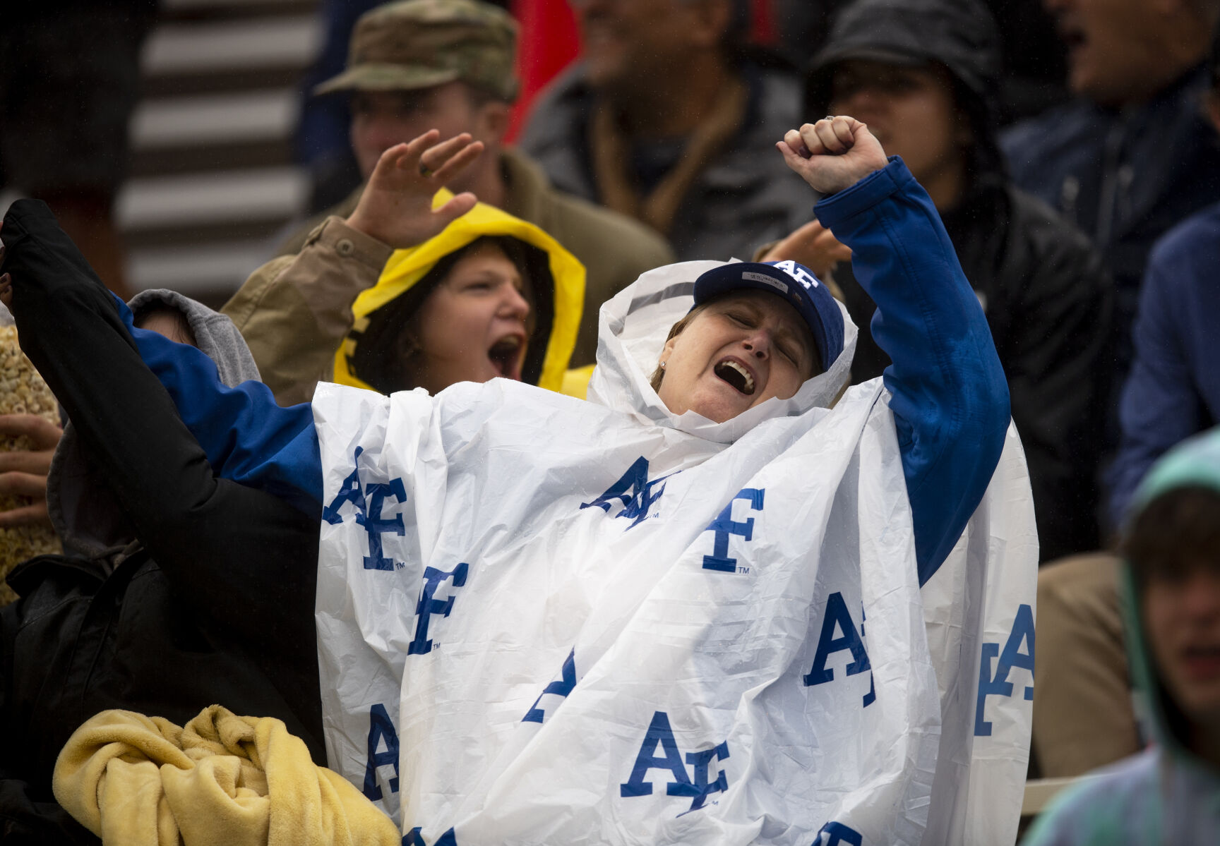An Air Force Falcons fan dances during break in the game against Colorado University Buffaloes at Falcon Stadium in Colorado Springs, Colo., on Saturday, Sept. 10, 2022. (The Gazette, Parker Seibold) (Parker Seibold/ The Gazette)