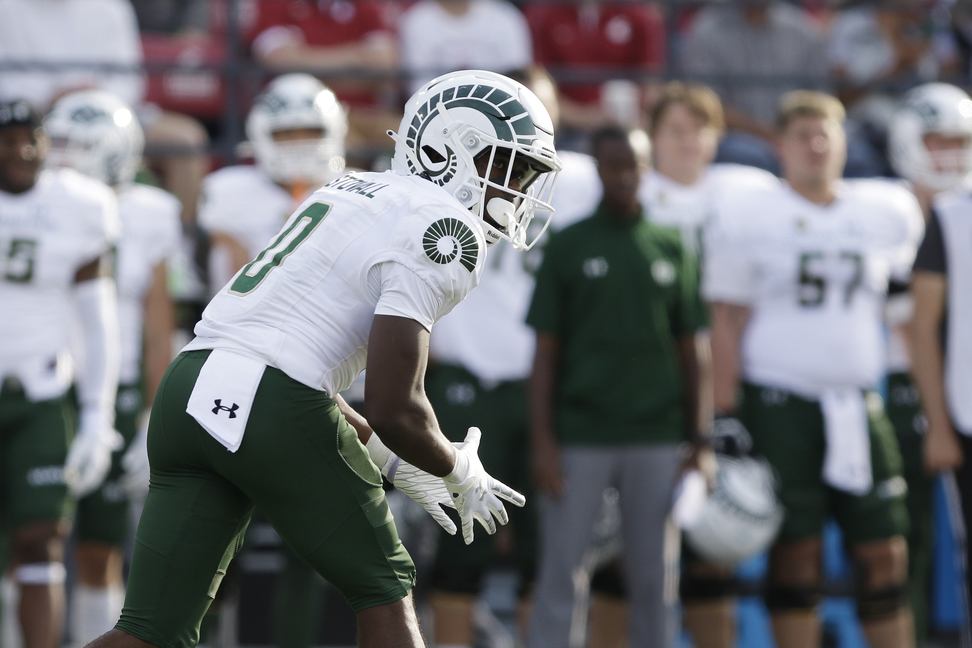 Colorado State wide receiver Melquan Stovall lines up for a play during the second half of an NCAA college football game against Washington State, Saturday, Sept. 17, 2022, in Pullman, Wash. (AP Photo/Young Kwak) (Young Kwak)