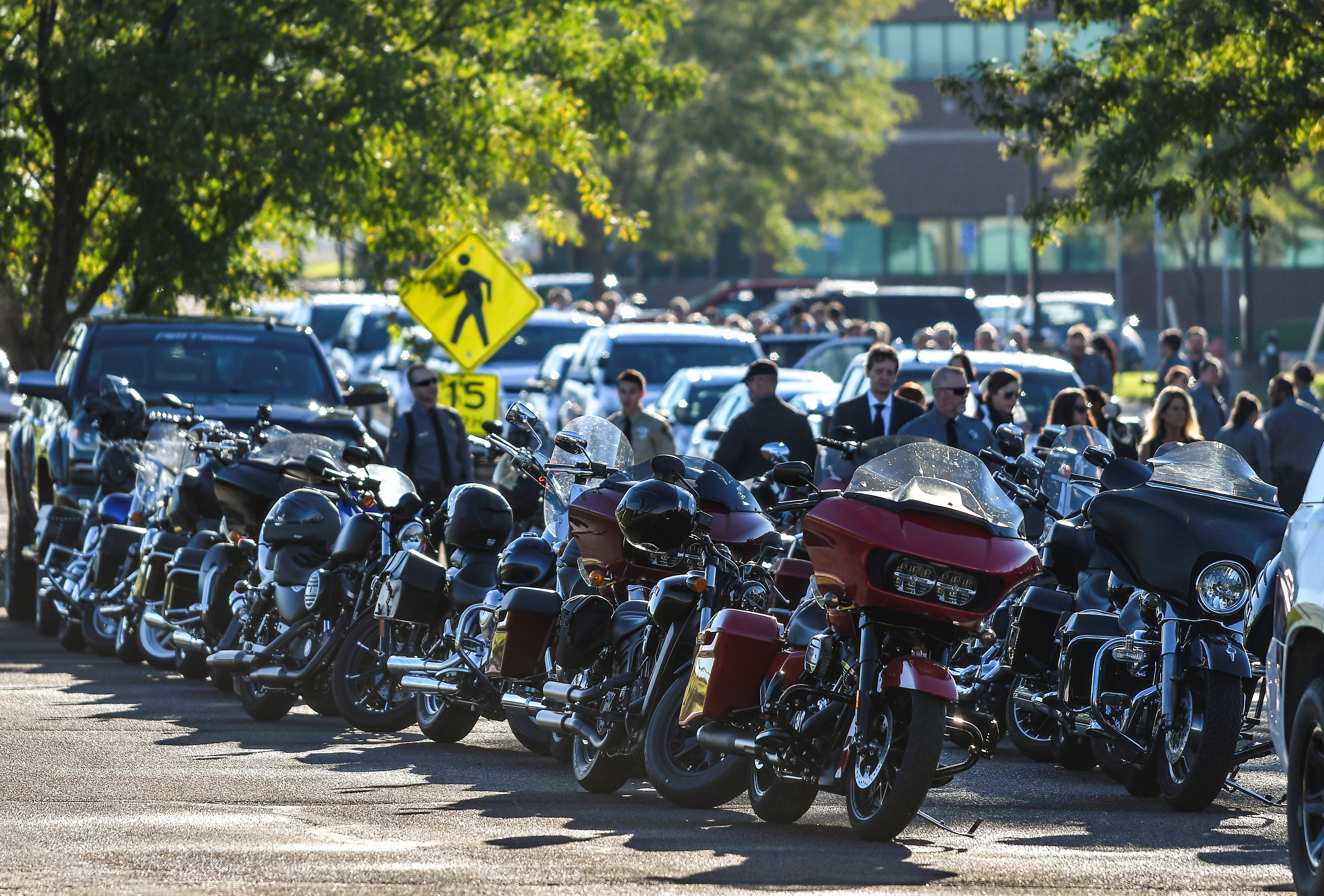 The Weld County Sheriff’s Office along with a multi-agency enforcement procession gathered at the Weld County Jail for the procession of Weld County Sheriff Deputy Alexis Hein-Nutz to Foundations Church in Loveland. Hein-Nutz was struck and killed by Norberto Garcia-Gonzales at an intersection in Weld County. (John Leyba)