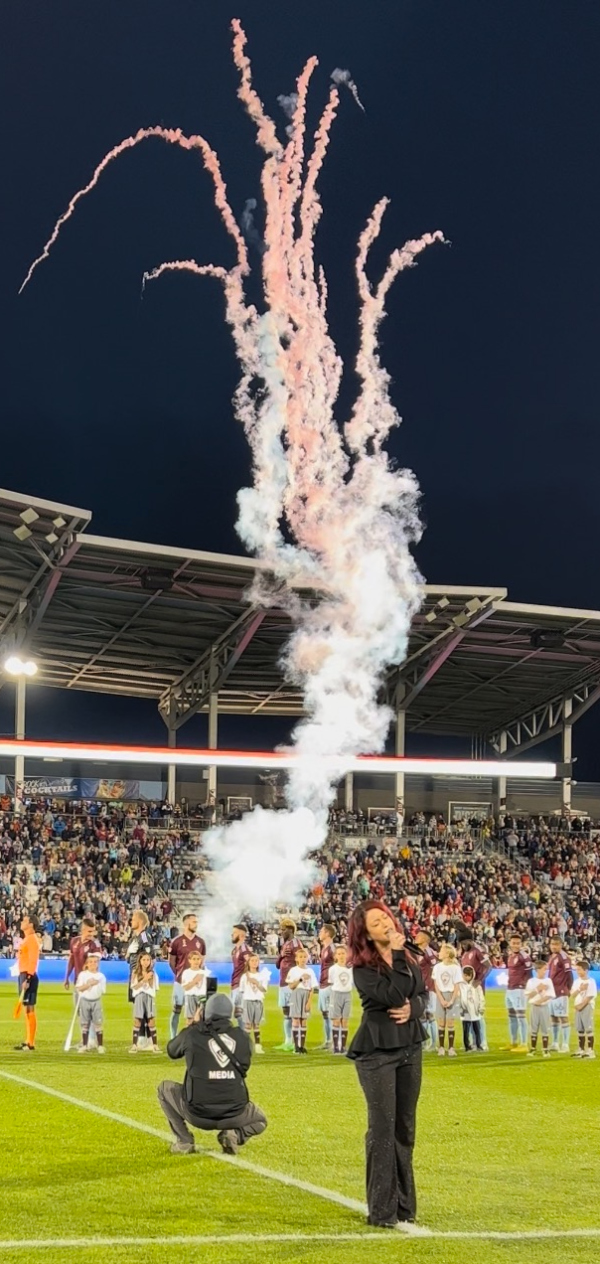 Amanda Hawkins sings the National anthem at a recent Colorado Rapids match. (Courtesy Colorado Rapids)