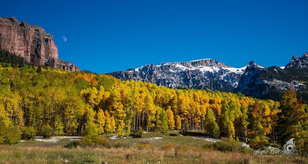The moon over Owl Creek Pass in 2014. The maintained gravel road boasts the epic scenery from the original “True Grit.” (Courtesy of Anne Barhyte, Photographer of Life)