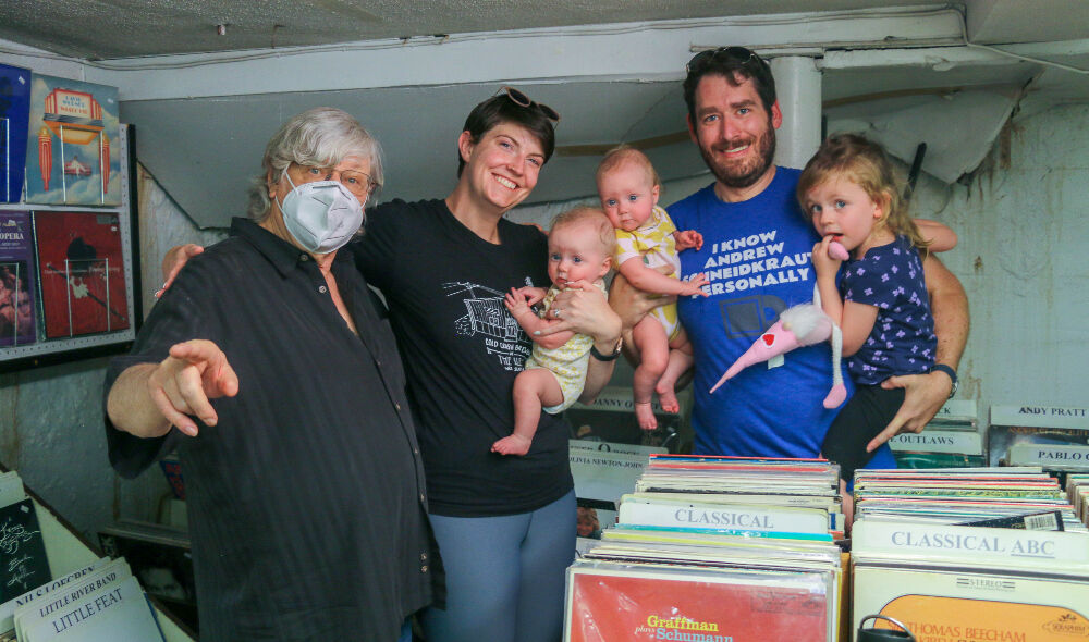 Friends (and their babies!) came to say goodbye to Albums on the Hill, owned by Andy Schneidkraut, left. (JohnMooreSenior Arts Journalistjohn.moore@denvergazette.comhttps://denvergazette.com/content/tncms/avatars/e/1e/bc8/e1ebc854-8dbc-11ec-90b8-e393b5c0a2b9.afcf882df81bc4eba7366657cc603f75.png)