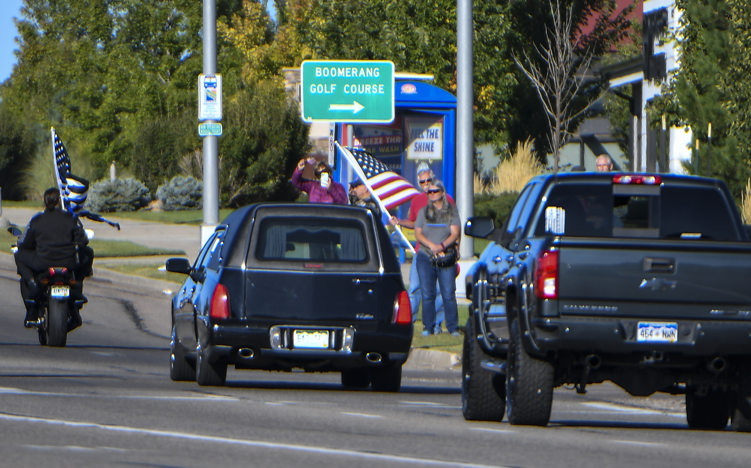 The procession for Weld County Sheriff Deputy Alexis Hein-Nutz heads down Hwy 34 headed to Foundations Church in Loveland. The Weld County Sheriff’s Office along with a multi-agency enforcement procession gathered at the Weld County Jail for the procession of Weld County Sheriff Deputy Alexis Hein-Nutz who was struck and killed by Norberto Garcia-Gonzales at an intersection in Weld County on Sept. 18. (John Leyba)