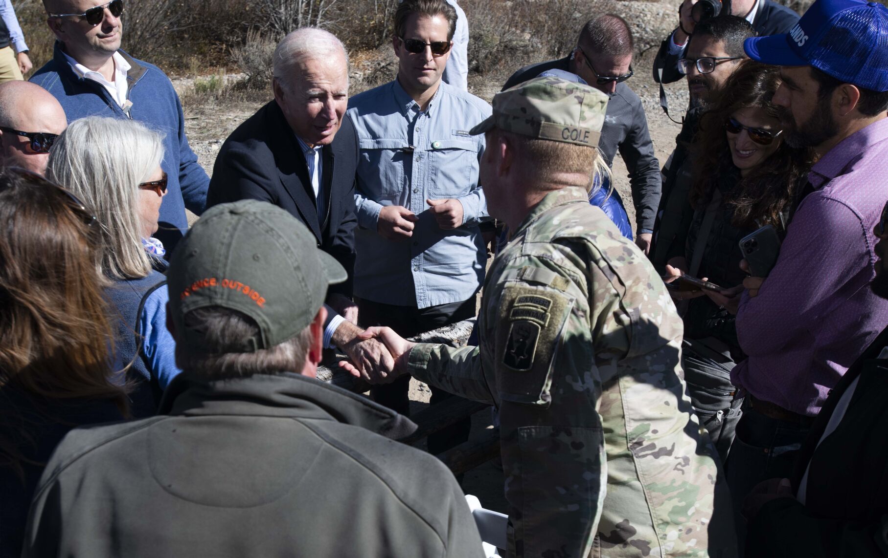 President Joe Biden shakes hands Wednesday, Oct. 12, 2022, after the dedication of Camp Hale - Continental Divide National Monument at the site of the World War II home of the 10th Mountain Division, the U.S. Army’s first and only mountain infantry division. (The Gazette, Christian Murdock) (Christian Murdock/The Gazette)