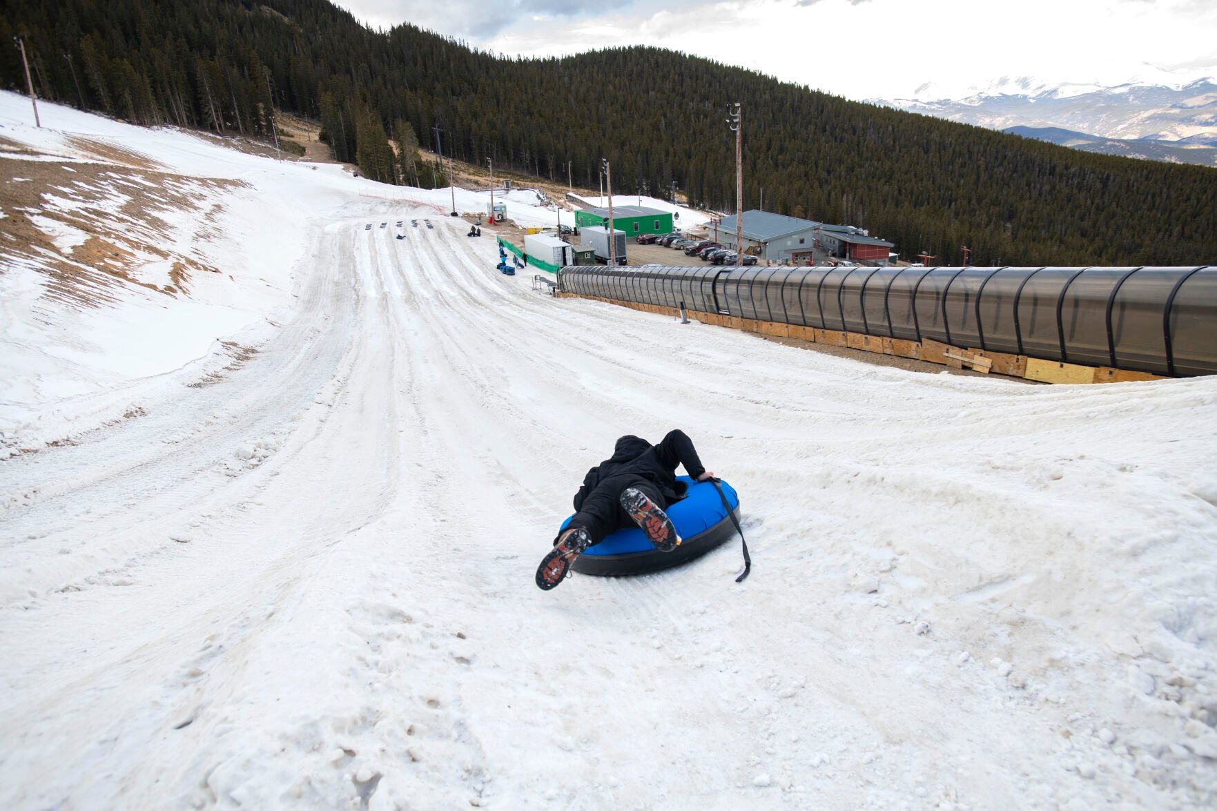 Christian Blanco slides down the tubing hill at Echo Mountain on Dec. 9. (Echo Mountain. Christian Murdock)