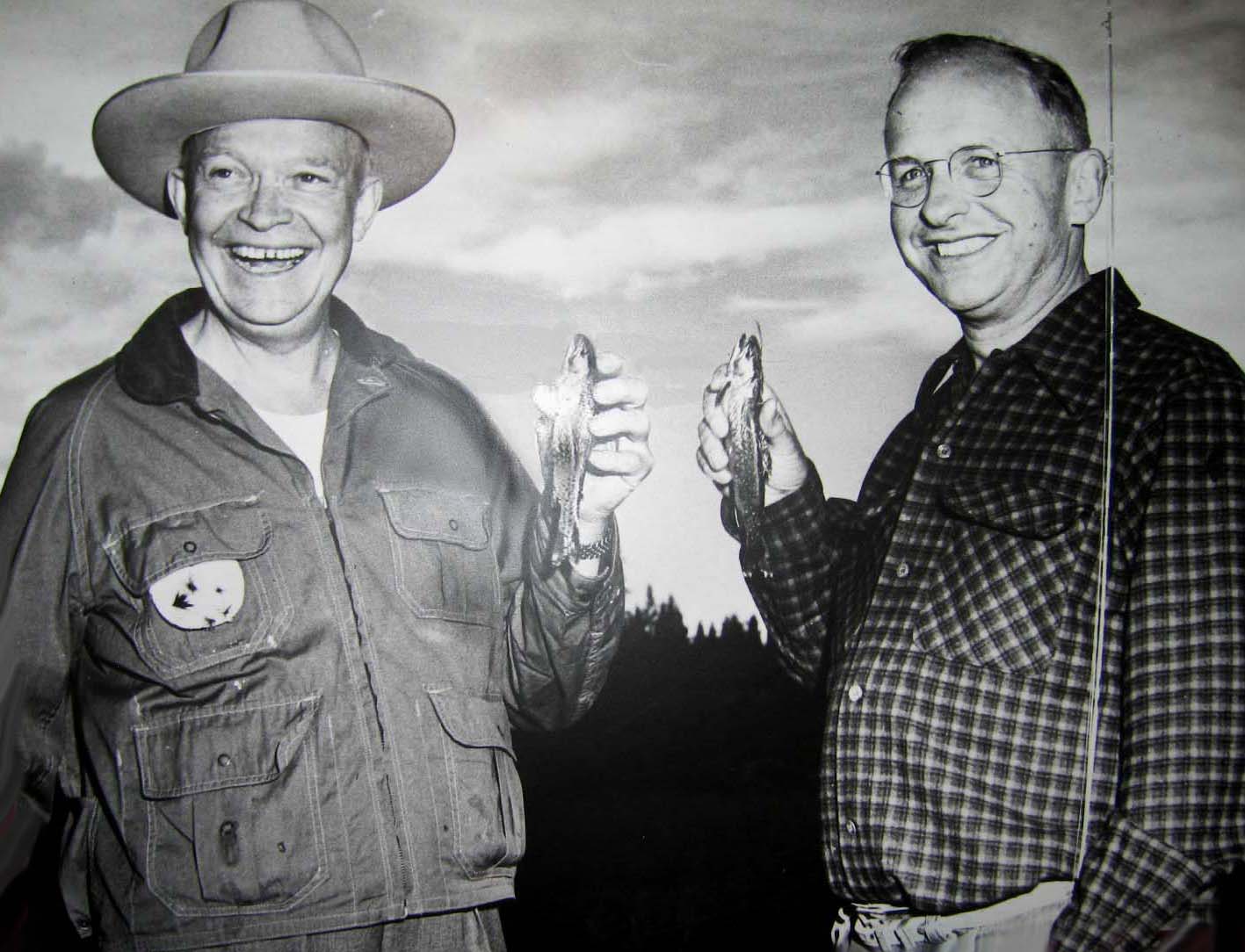 President Dwight D. Eisenhower and Denver banker Aksel Nielsen, who became an informal advisor to the president, at Byers Creek Ranch near Fraser, Colo. (COURTESY OF THE GRAND COUNTY HISTORICAL ASSOCIATION)