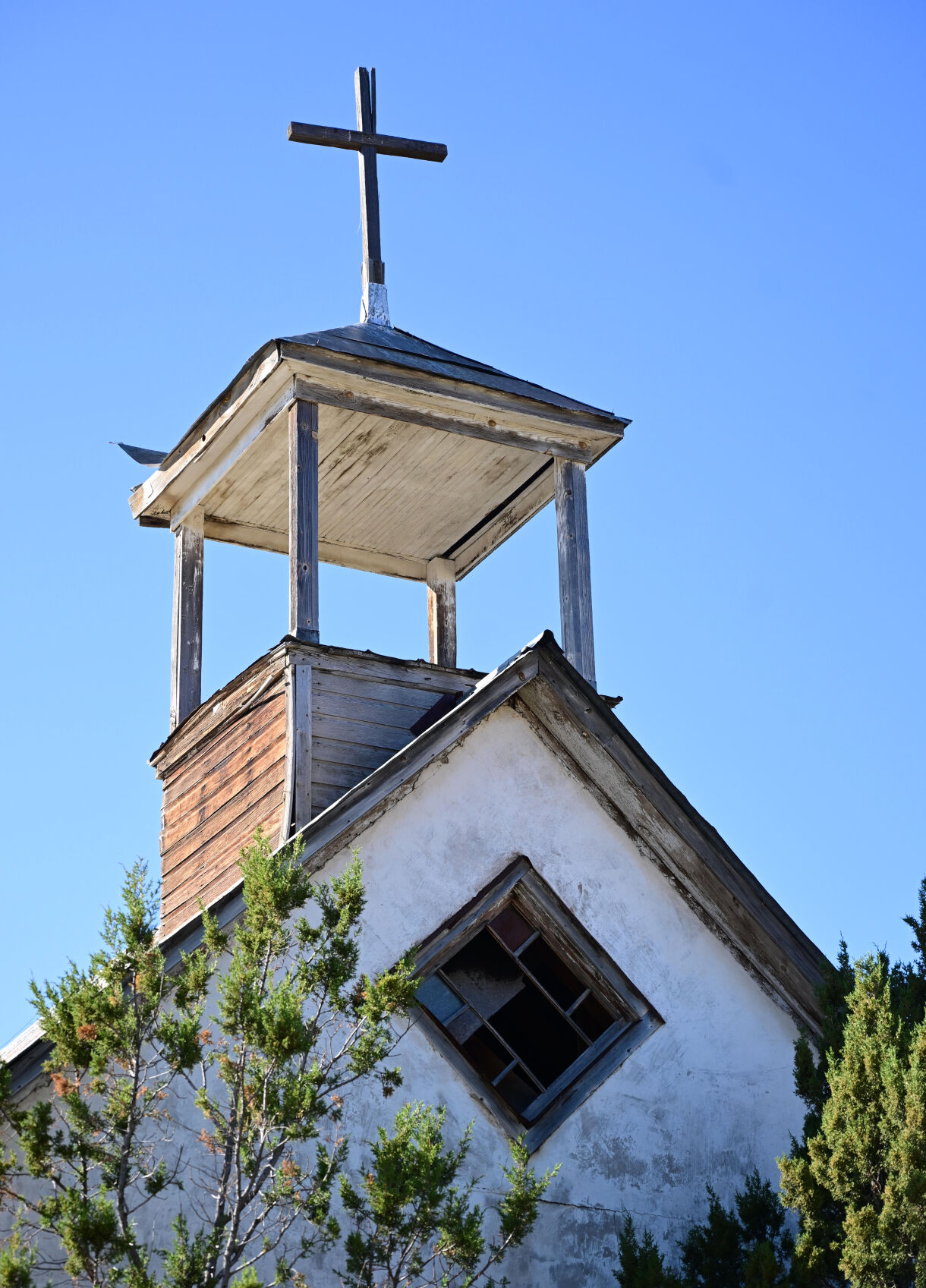 A spire of one of the many old Spanish style churches can be seen on the Highway of Legends on Hwy. 12 between Stonewall and Trinidad, on Wednesday, Oct. 12, 2022. (Jerilee Bennett, The Gazette)