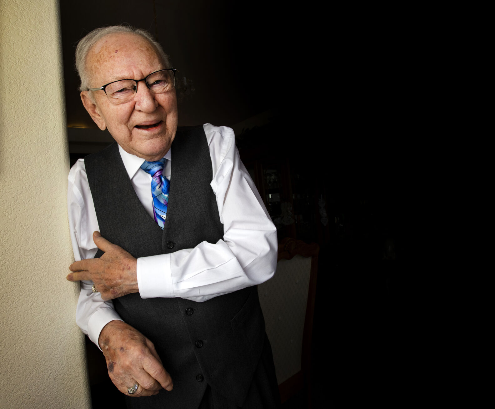 Jim Auburg, 89, tells stories of the early days with RCA and the first missile warning system at Ent Air Force Base and NORAD on Tuesday at his Colorado Springs home. (Christian Murdock, The Gazette)