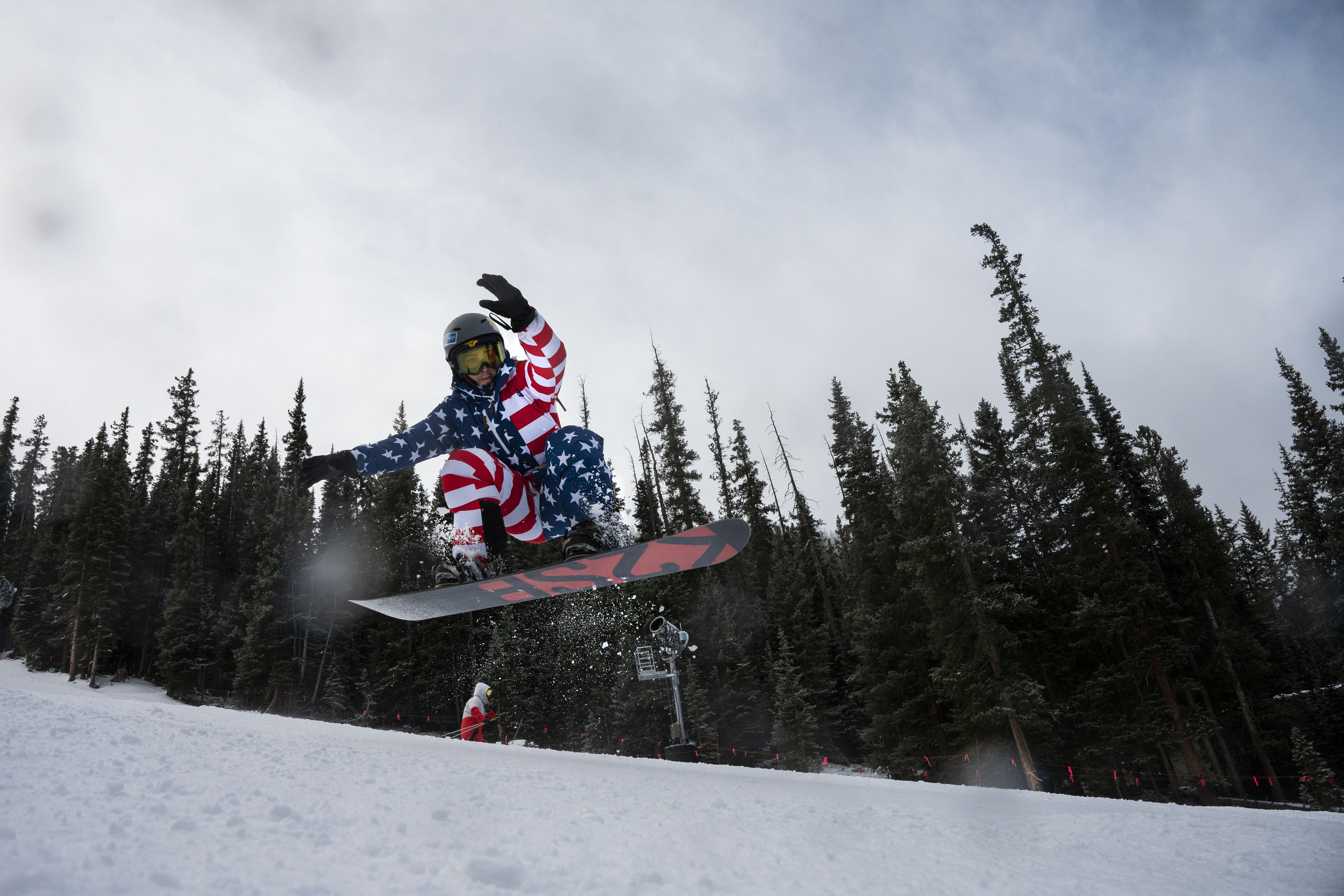 Andrew Eber catches air on the High Noon run during opening day at Arapahoe Basin Ski Area on Sunday, Oct. 23, 2022, near Dillon, Colo. (Timothy Hurst/The Gazette) (TimHursttim.hurst@gazette.comhttps://secure.gravatar.com/avatar/aca82bd62b4ee425c598527cd6faa1b1?d=mm&r=g)