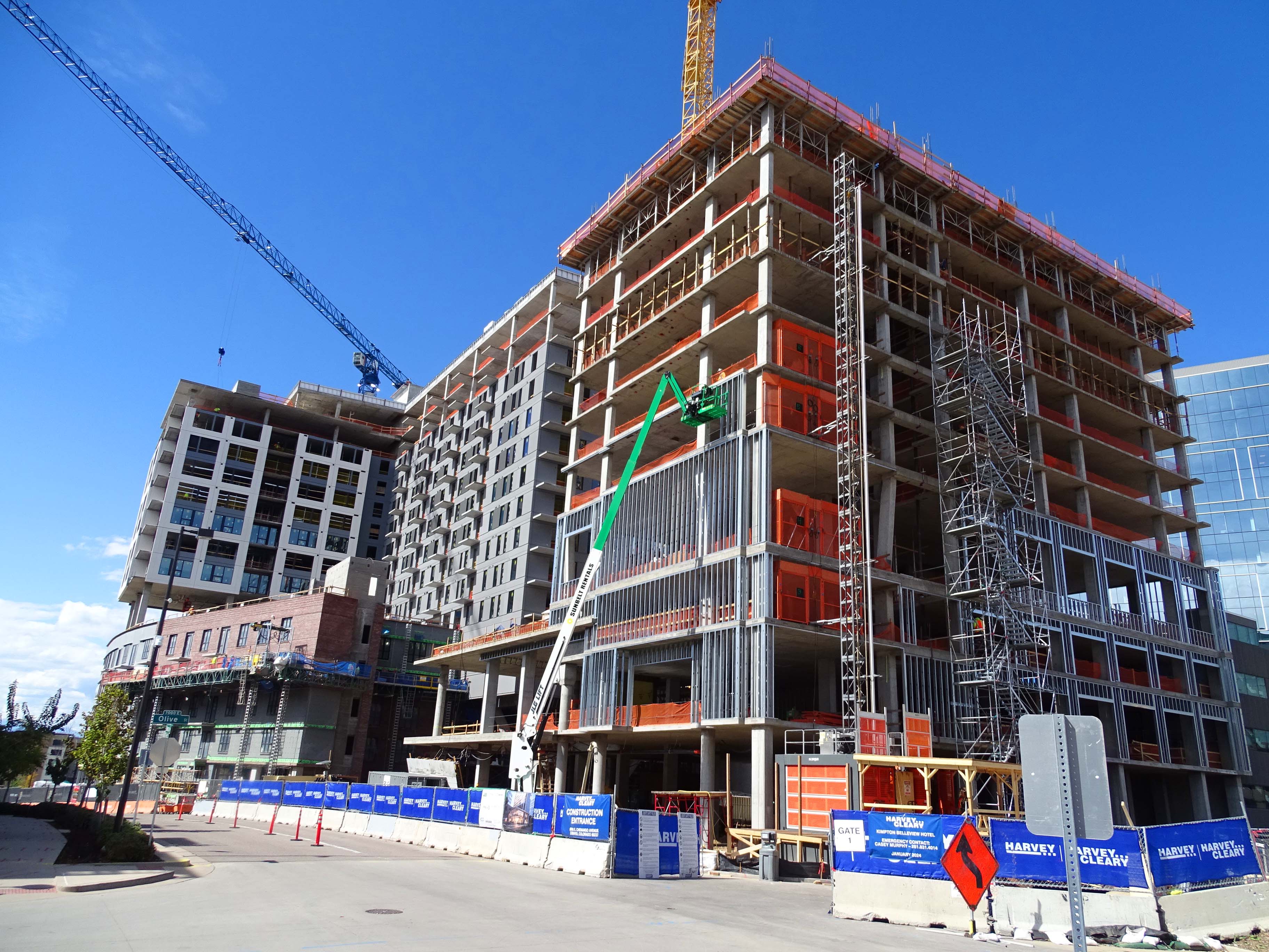 A new apartment/mixed-use project under construction at S. Newport Street and Chenango Avenue, Denver near the Belleview Light Rail Station. (MARK SAMUELSON/SPECIAL TO THE DENVER GAZETTE)
