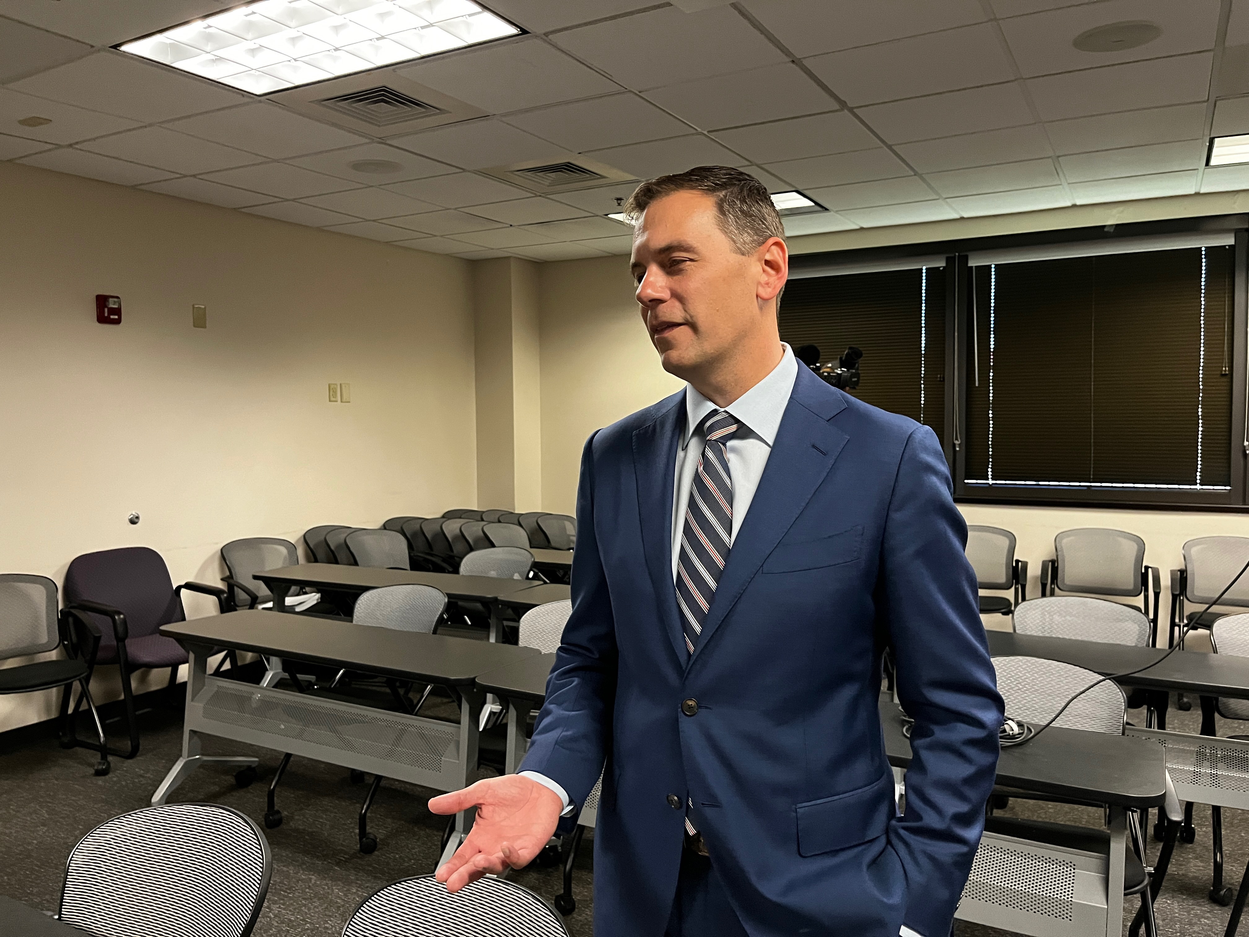 John Kellner, the district attorney for Colorado's 18th Judicial District speaks with members of the media after a press conference on Oct. 19, 2022. (Alex Edwards/The Denver Gazette) (AlexanderEdwardsBusiness Reporteralex.edwards@gazette.comhttps://secure.gravatar.com/avatar/dbaa50cc8a9183e280c297e3afa72ace?d=mm&r=g)