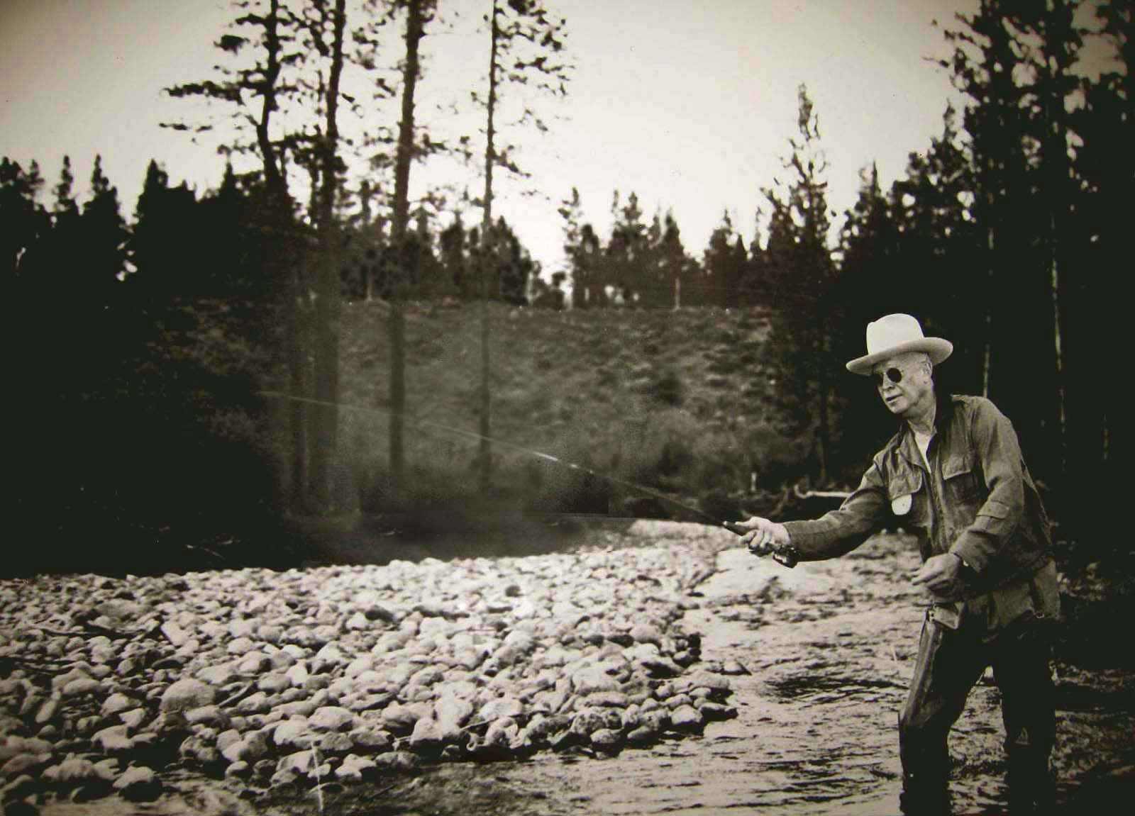 President Dwight D. Eisenhower fishing Saint Louis Creek near Fraser, Colo. (COURTESY OF THE GRAND COUNTY HISTORICAL ASSOCIATION)