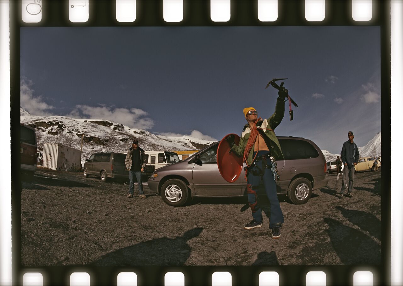 Shane McConkey, aka, Saucer Boy films in Valdez, Alaska in 1996 with Matchstick Productions. MSP co-founder Steve Winter is in the background. The company is celebrating 30 years of film making in 2022. (Courtesy, Matchstick Productions)