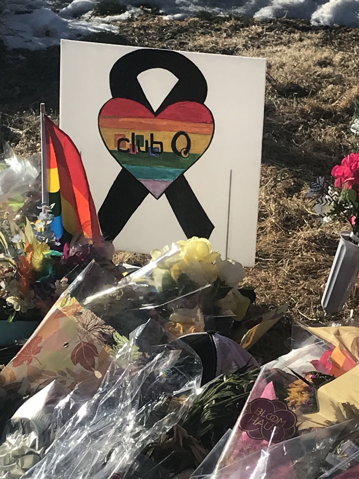 One of dozens of visual tributes that adorned the sidewalk is seen near Club Q on Monday. (Courtesy Photo)
