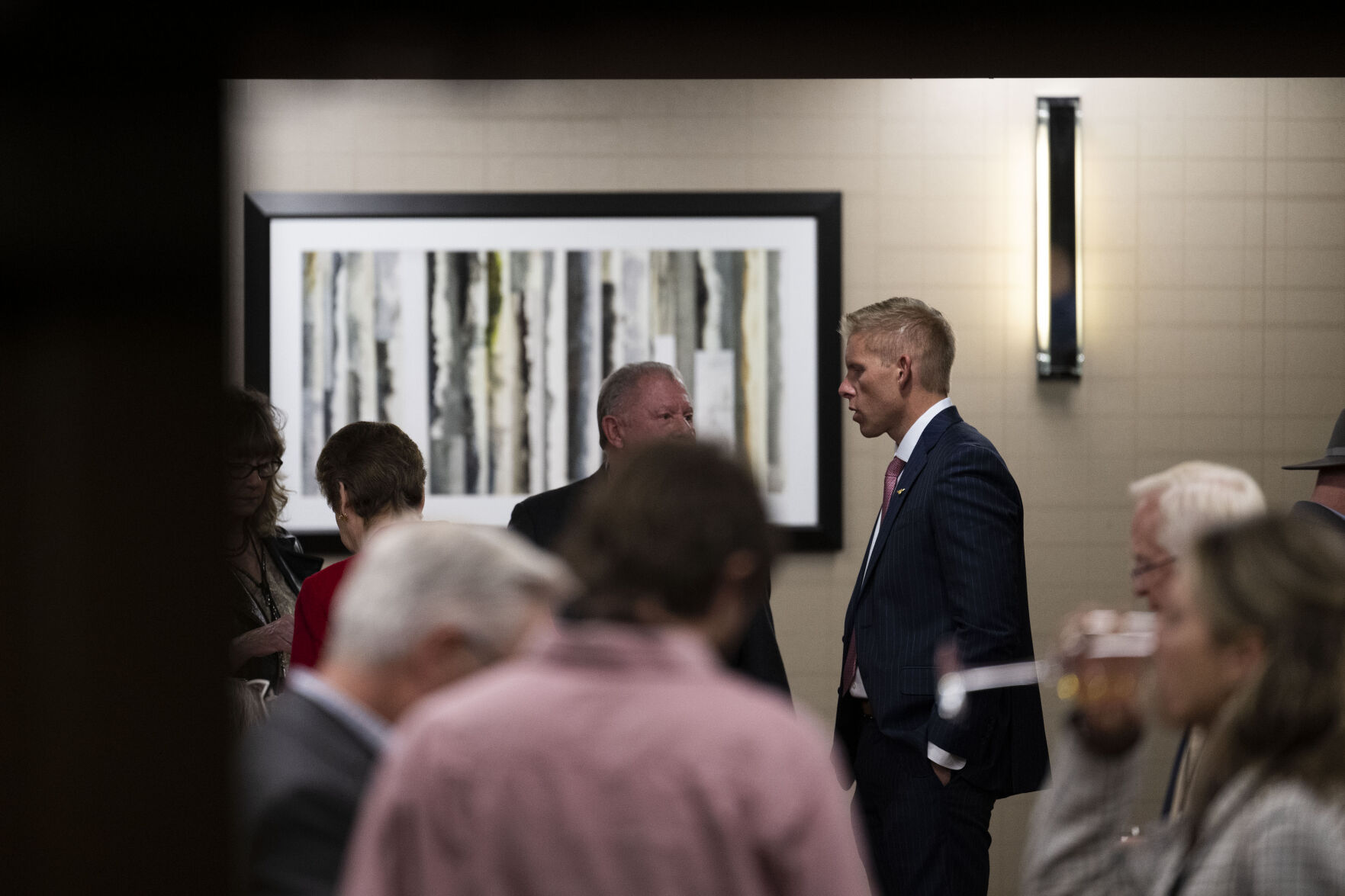 Colorado Republican 6th District congressional candidate Steve Monahan, right, visits with others in the VIP area during the Colorado GOP Election Night Party on Tuesday, Nov. 8, 2022, at the DoubleTree by Hilton DTC in Greenwood Village, Colo. (Timothy Hurst/The Gazette) (TIMOTHY HURST/DENVER GAZETTE)