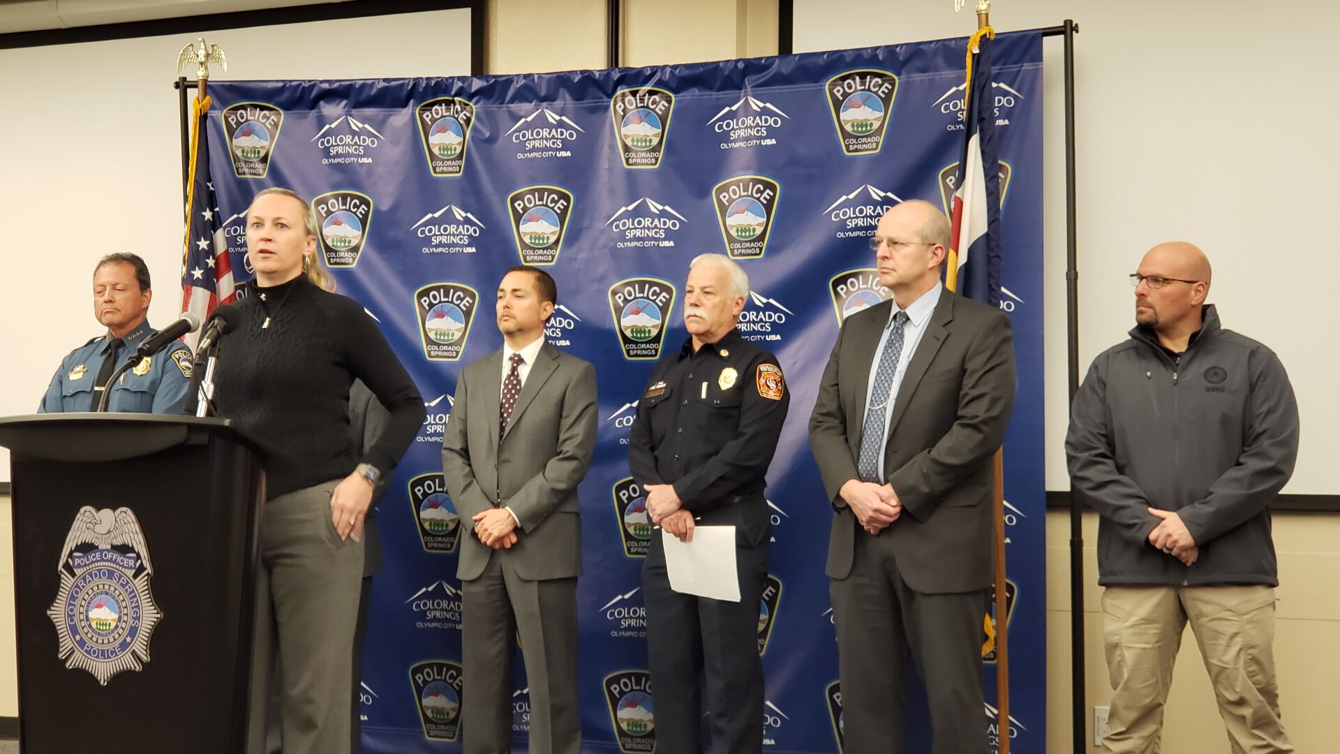 Colorado Springs Police spokeswoman Lt. Pamela Castro speaks at a Sunday morning press briefing.