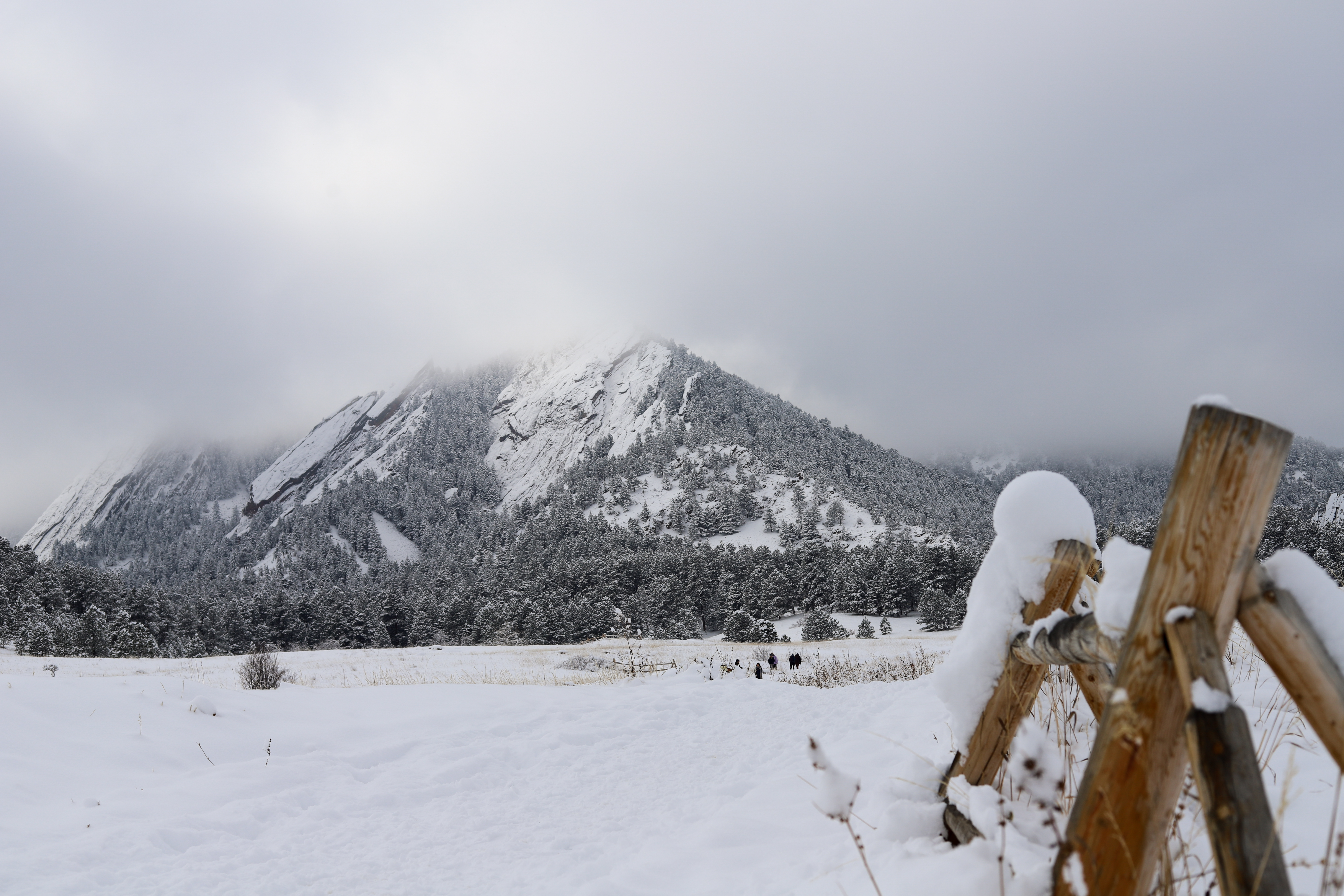 Snow covers the Flatirons in Boulder after Thursday's winter storm. (Kyla Pearce)
