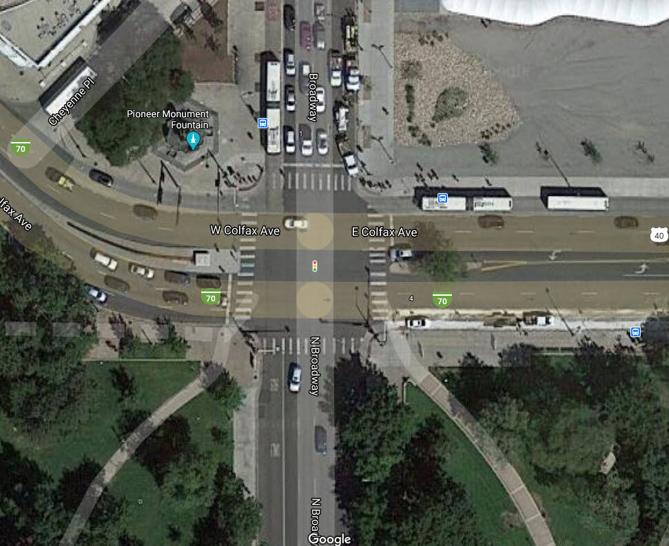 Presumed bystander shot in crossfire at Broadway and Colfax