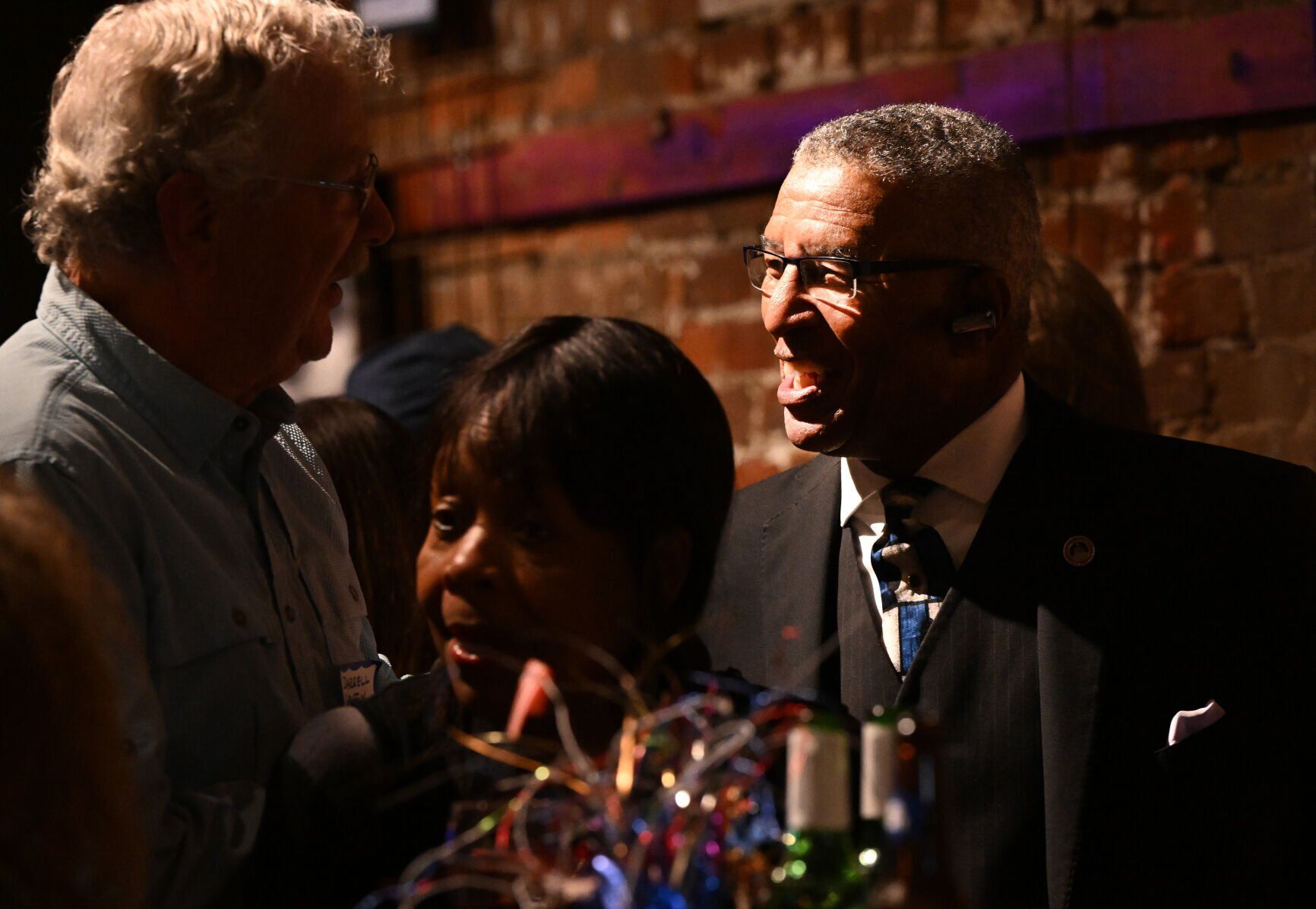 State Senate District 11 democratic candidate Tony Exum visits with supporters Tuesday, Nov. 8, 2022, during the El Paso County Democratic Party watch party at the Warehouse restaurant in Colorado Springs. (The Gazette, Christian Murdock) (Christian Murdock/The Gazette)