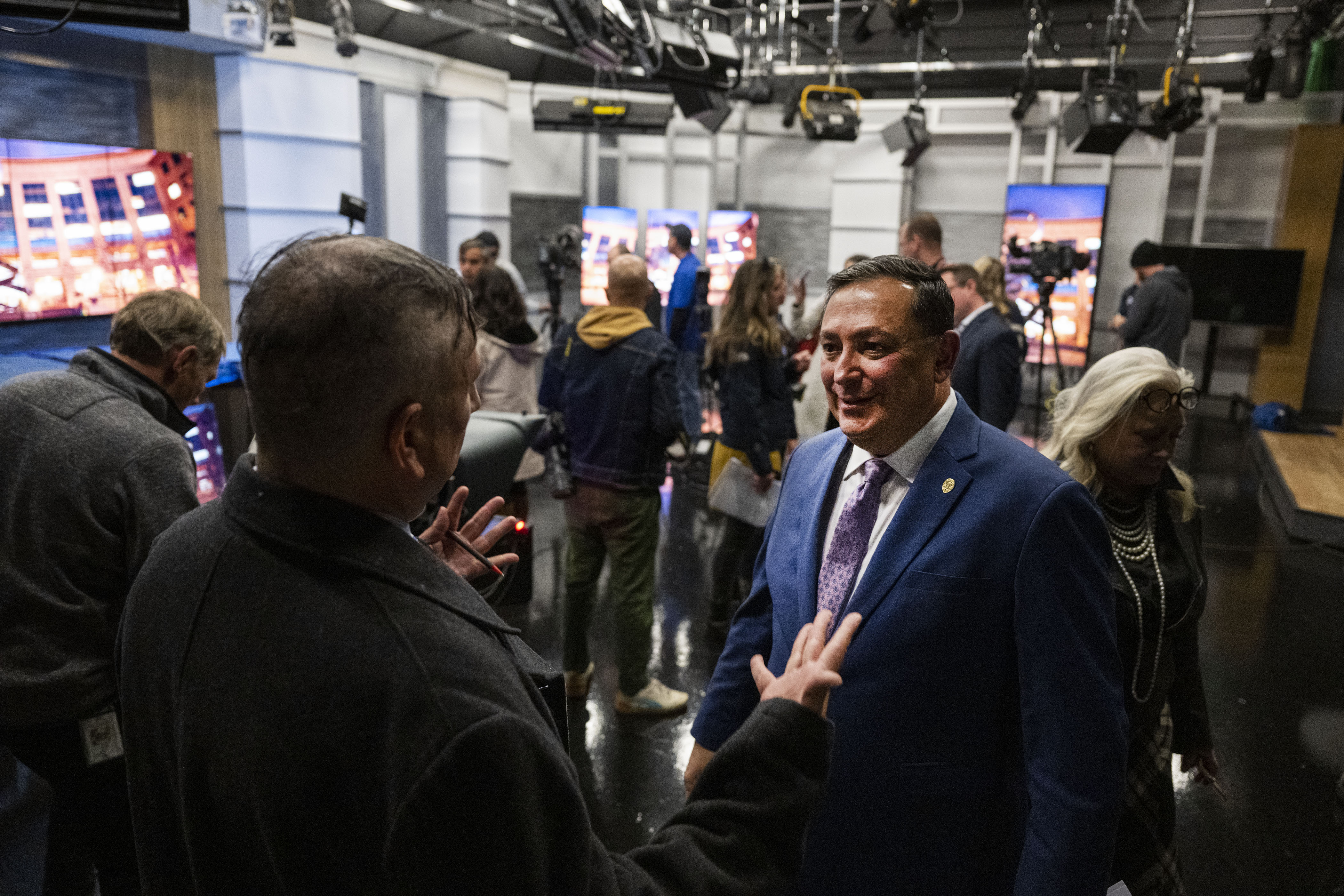 Newly-announced interim chief of police Art Acevedo visits with reporters after a press conference on Tuesday, Nov. 15, 2022, in the Aurora channel 8 studio in the Aurora Municipal Center in Aurora, Colo. (Timothy Hurst/The Gazette) (TimHursttim.hurst@gazette.comhttps://secure.gravatar.com/avatar/aca82bd62b4ee425c598527cd6faa1b1?d=mm&r=g)