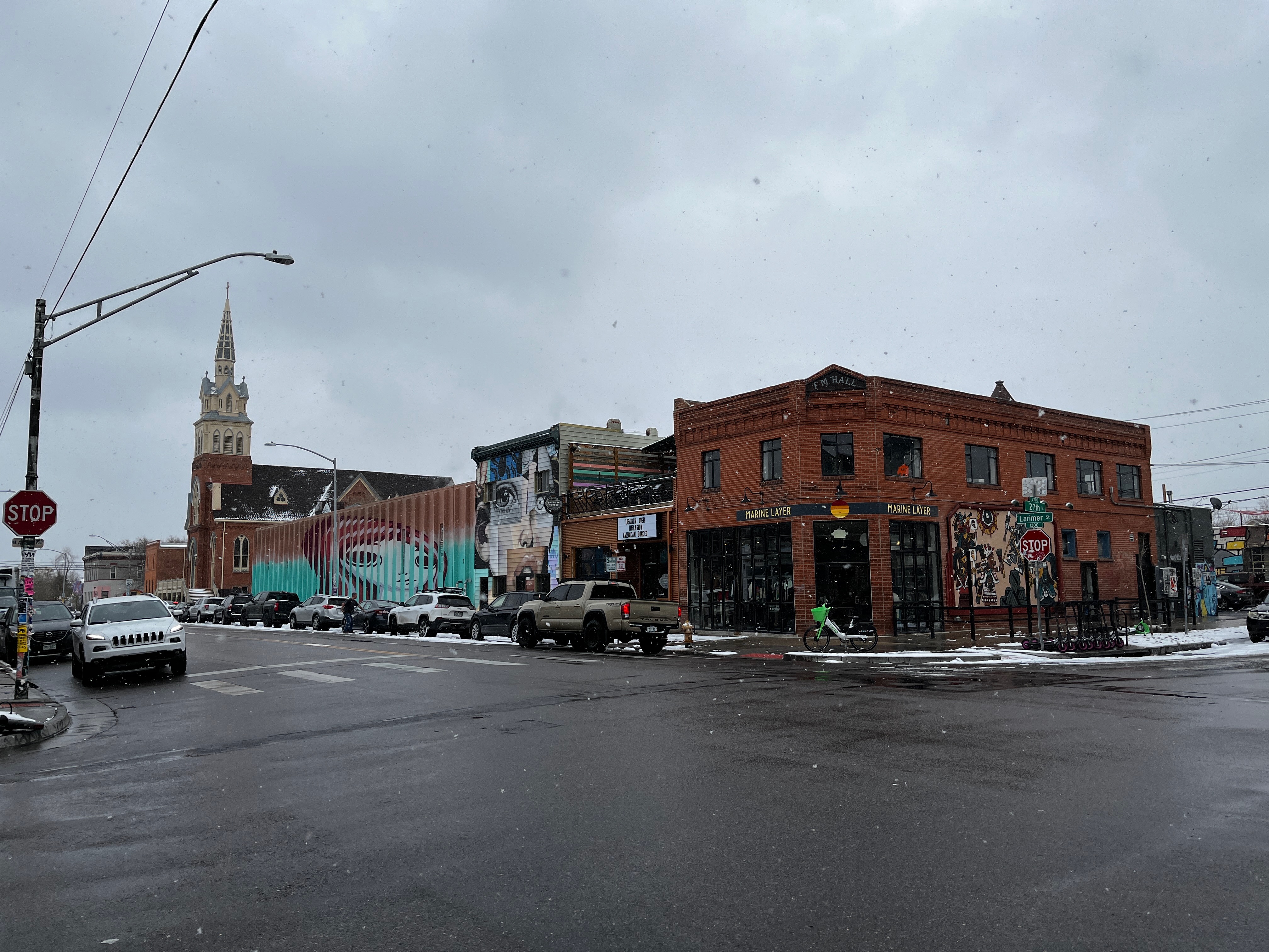 An intersection near a proposed redevelopment at 27th and Larimer. The area is filled with locally owned and operated businesses, national outlets and other small businesses. (Alex Edwards, The Denver Gazette) (ALEX EDWARDS, Alex.edwards@gazette.com)