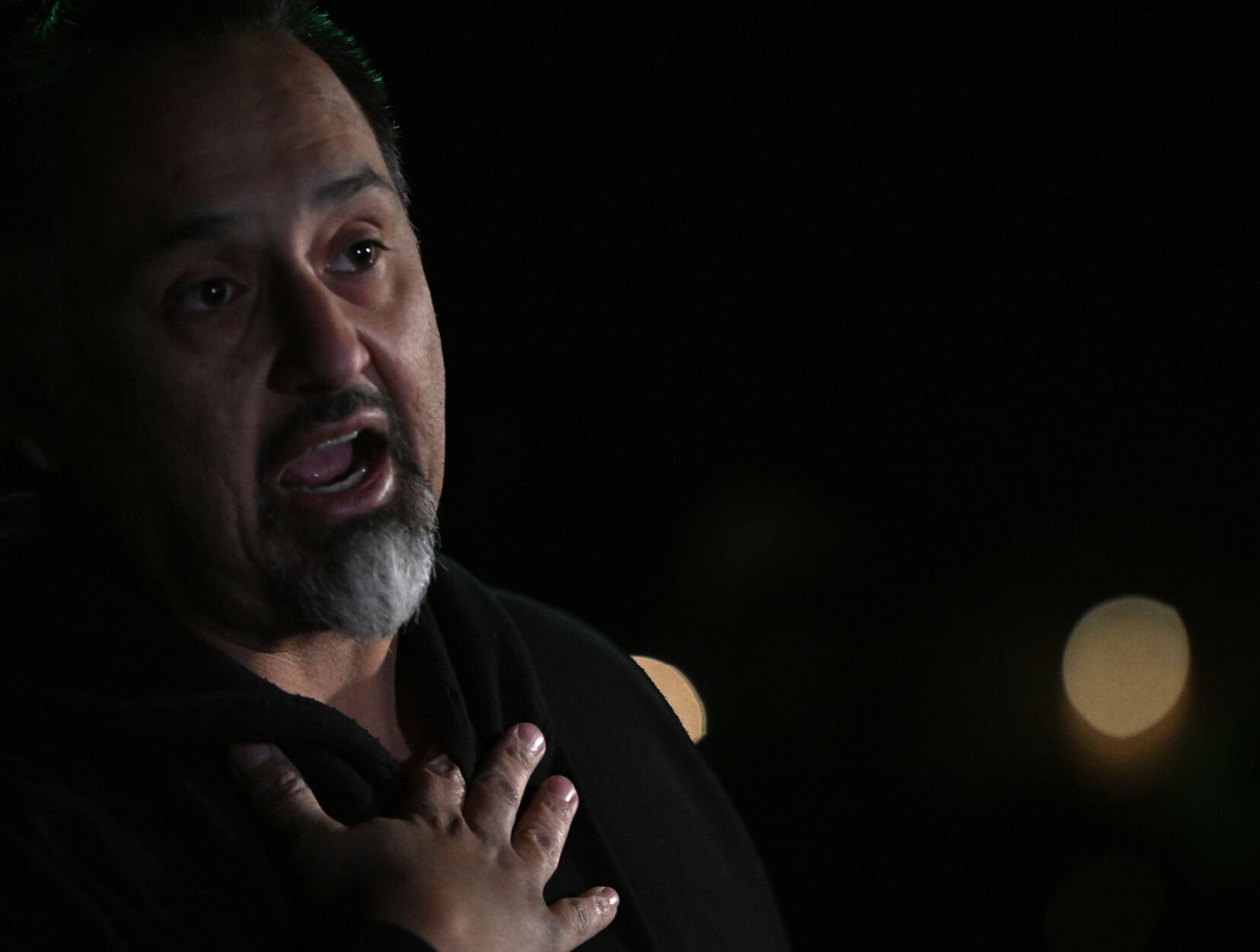 Rich Fierro tells reporters outside his Colorado Springs home Monday, Nov. 21, 2022, how he took down the shooter at Club Q Saturday night. (The Gazette, Christian Murdock) (Christian Murdock/The Gazette)