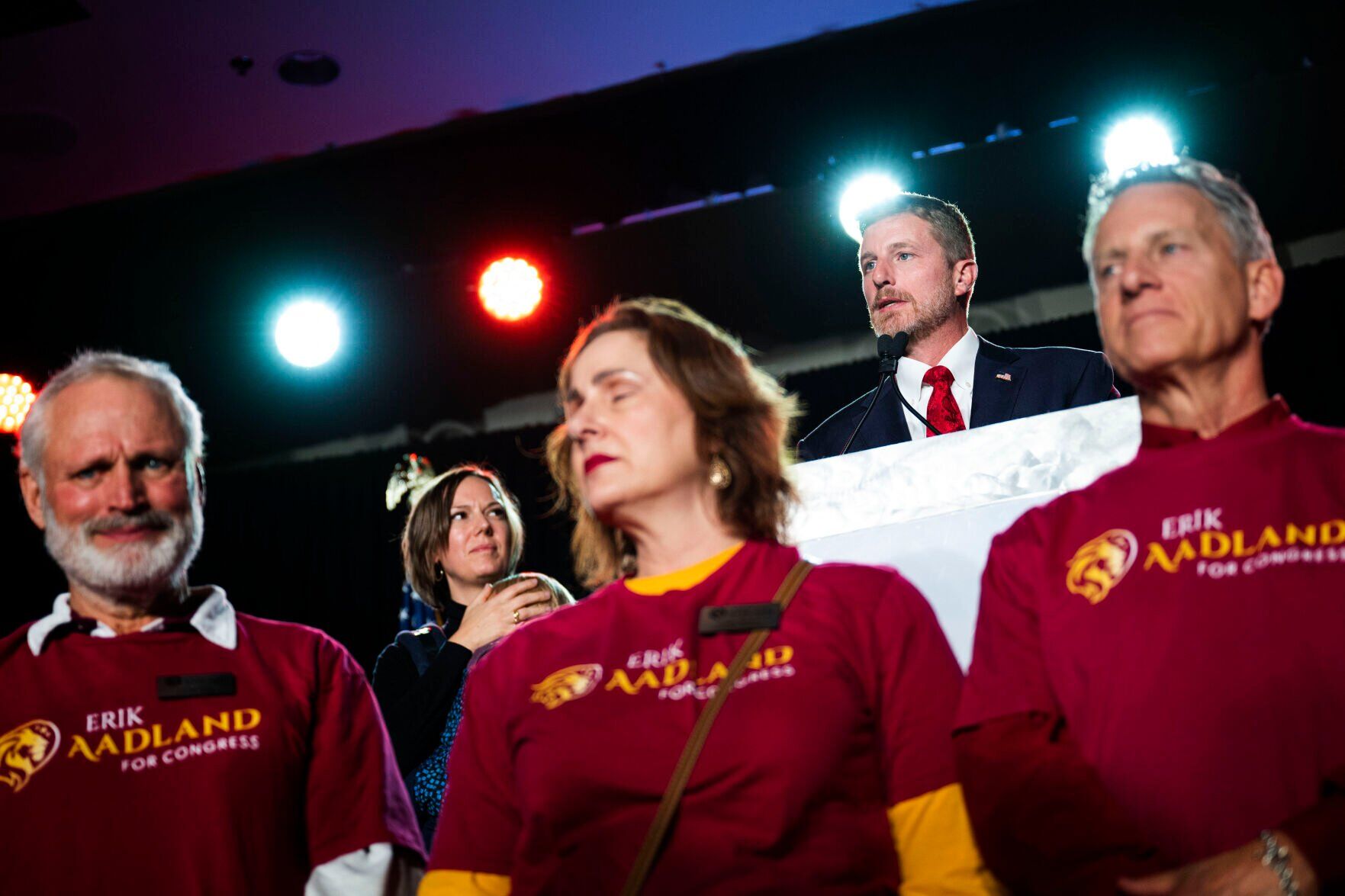 Colorado Republican 7th District congressional candidate Erik Aaland gives his concession speech during the Colorado GOP Election Night Party on Tuesday, Nov. 8, 2022, at the DoubleTree by Hilton DTC in Greenwood Village, Colo. (Timothy Hurst/The Gazette) (TIMOTHY HURST/DENVER GAZETTE)
