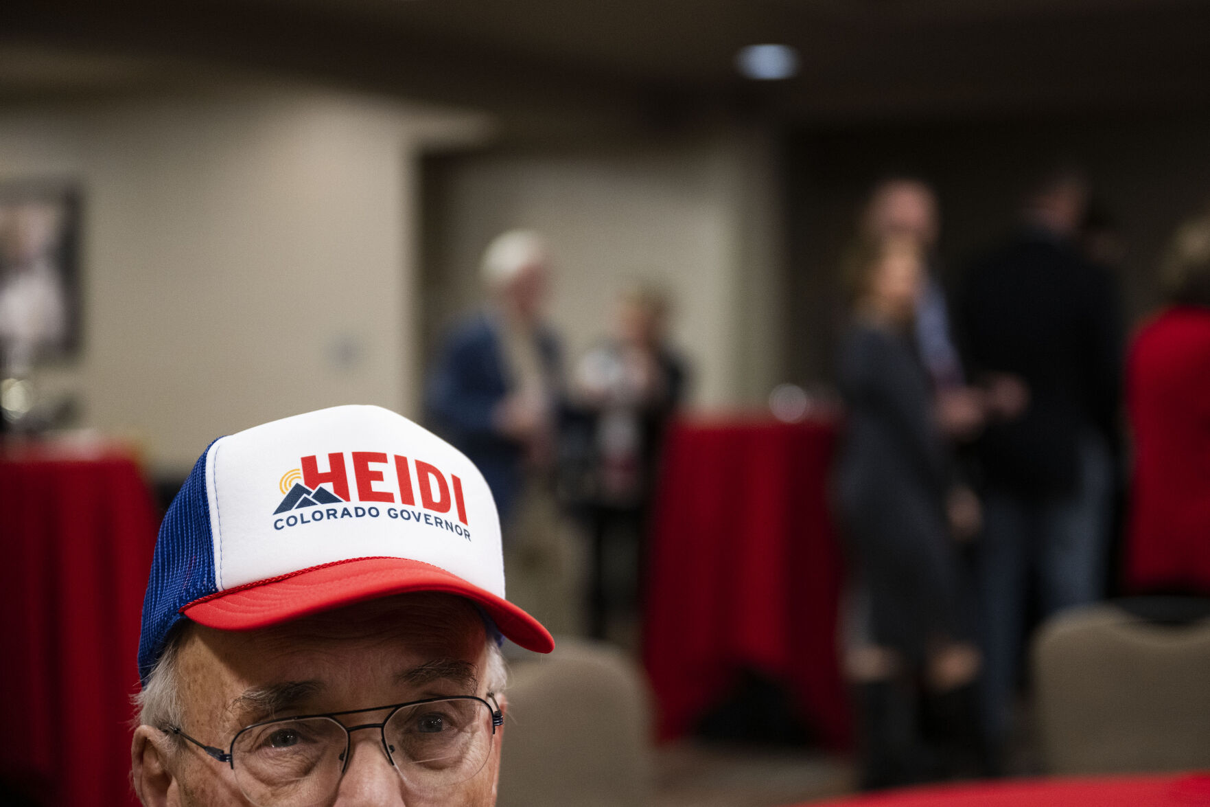 Larry Strohl sits in the VIP area during the Colorado GOP Election Night Party on Tuesday, Nov. 8, 2022, at the DoubleTree by Hilton DTC in Greenwood Village, Colo. (Timothy Hurst/The Gazette) (TIMOTHY HURST/DENVER GAZETTE)