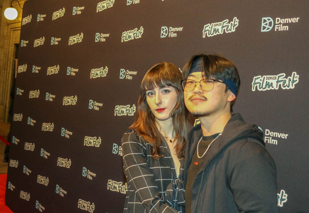 Japan’s Bruce Tetsuya, director of the short horror film ‘Aria,’ with producer Jade Sheeks on the red carpet for the opening night of the 45th Denver Film Festival on Wednesday outside the Ellie Caulkins Opera House. (John Moore, The Denver Gazette)