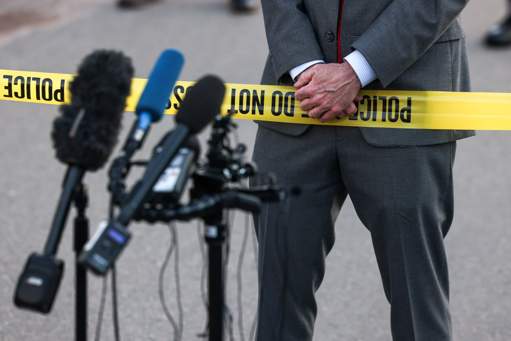 Boulder County district attorney Michael Dougherty speaks to the media as police officers respond to a shooting at a King Soopers on Monday, March 22, 2021 in Boulder. (Michael Ciaglo/Special to The Denver Gazette) (Michael Ciaglo/Special to The De)