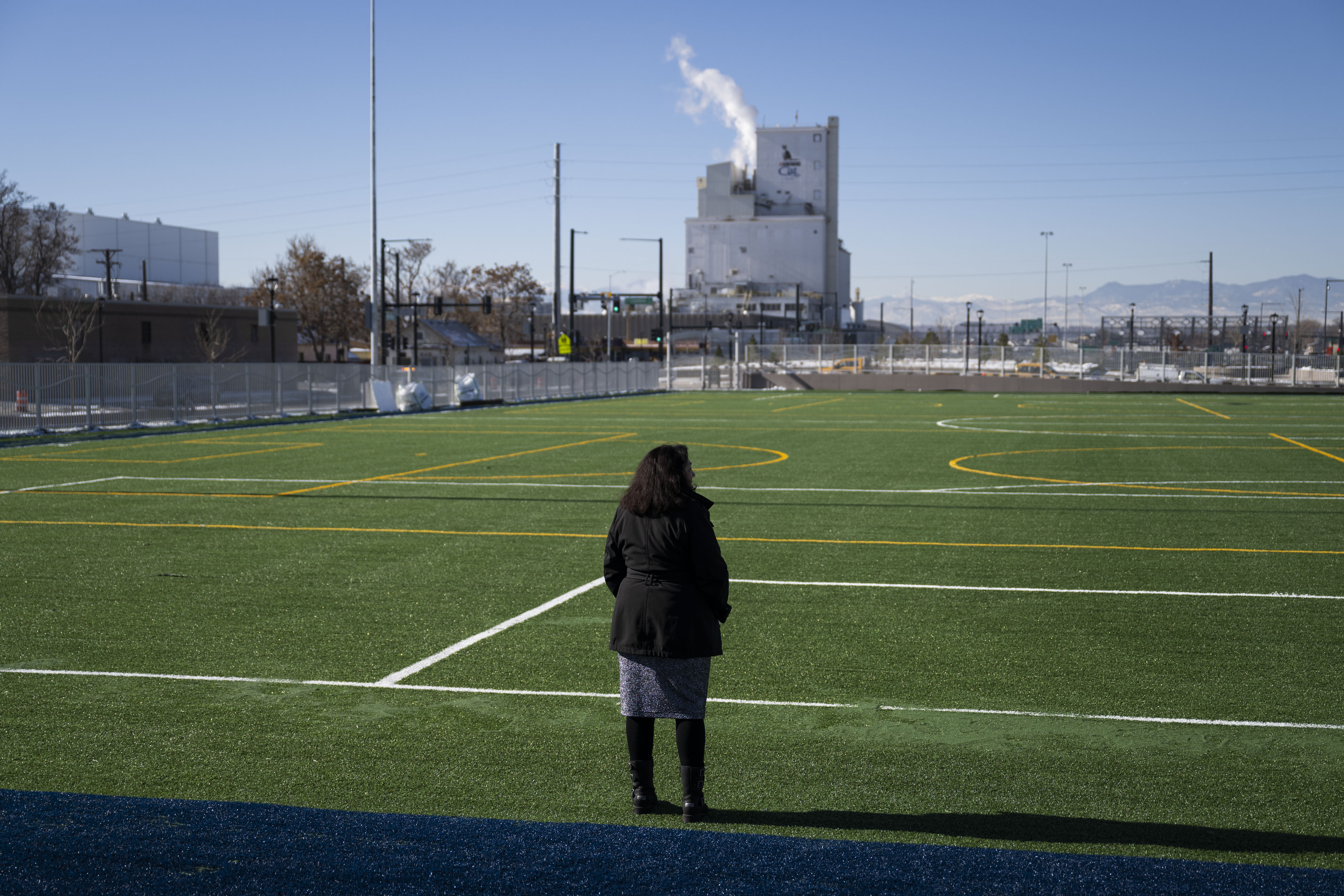 Denver City Council member at-large Debbie Ortega looks out to the new soccer field after a ribbon-cutting event to celebrate the opening of the 4-acre Cover Park over Interstate 70 between Brighton Boulevard and Colorado Boulevard on Wednesday, Nov. 30, 2022, in Denver, Colo. (Timothy Hurst/The Gazette) (TimHursttim.hurst@gazette.comhttps://secure.gravatar.com/avatar/aca82bd62b4ee425c598527cd6faa1b1?d=mm&r=g)