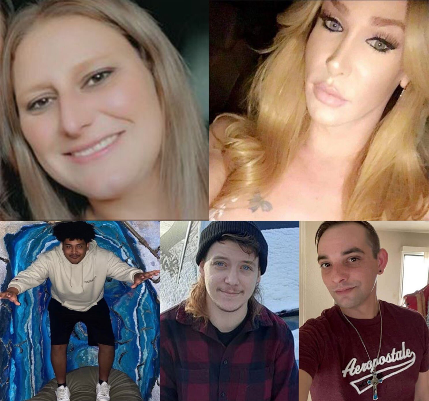The victims of the Club Q shooting in Colorado Springs are from top left, clockwise: Ashley Paugh, Kelly Loving, Derrick Rump, Daniel Aston and Raymond Green Vance. (Courtesy of CSPD)