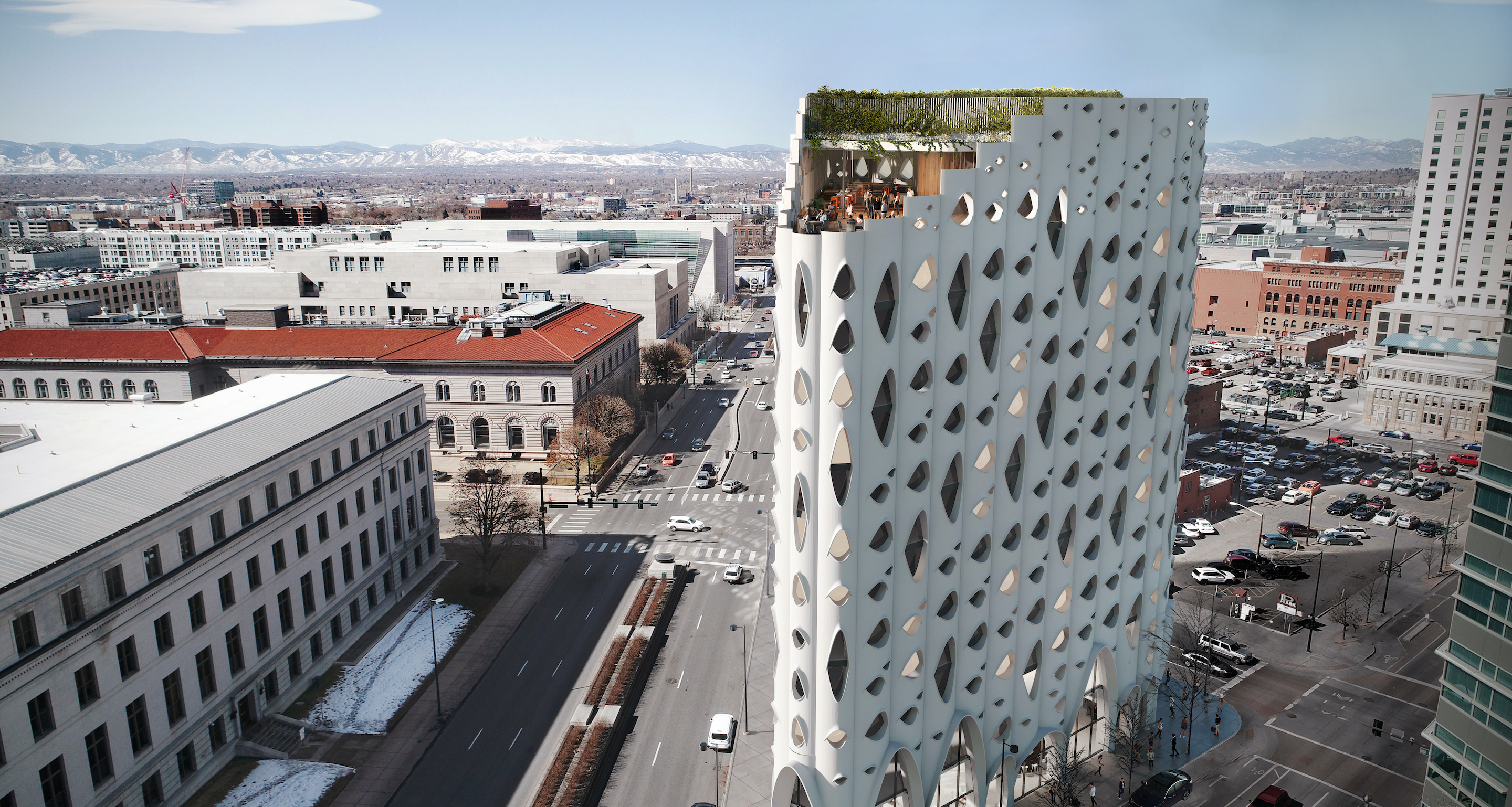 Rendering of Denver real estate company Urban Villages' Populus hotel near Civic Center Park downtown. Company officials claim it will be the 