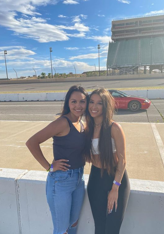 Loren Harris (left) and Destiny Zimmerman at the Pikes Peak International Raceway in Fountain, Colorado, the girls'