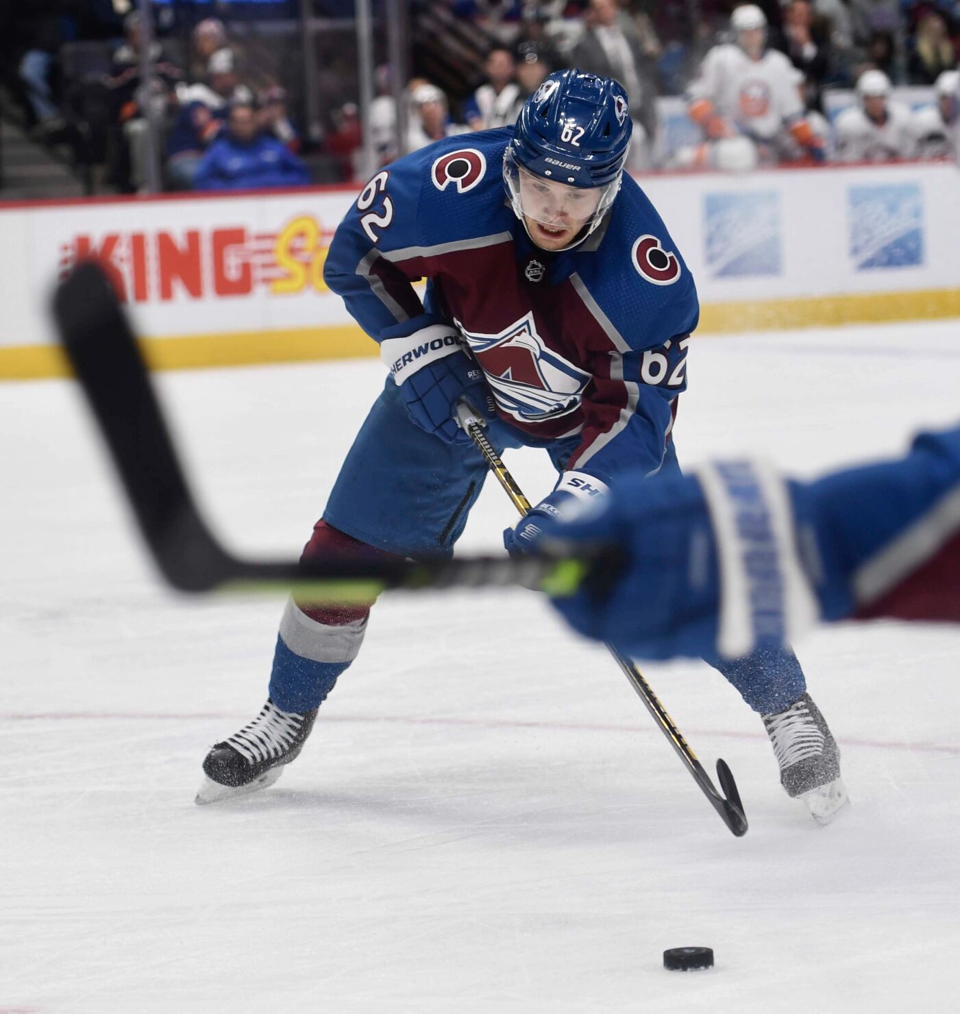 Avalanche forward Artturi Lehkonen attempts a shot in Colorado's 1-0 overtime win Monday over the visiting Buffalo Sabres at Ball Arena. (CarsonFieldcarson.field@gazette.comhttps://secure.gravatar.com/avatar/c524ef3d384945349bed78d70eb2d2cd?d=mm&r=g)