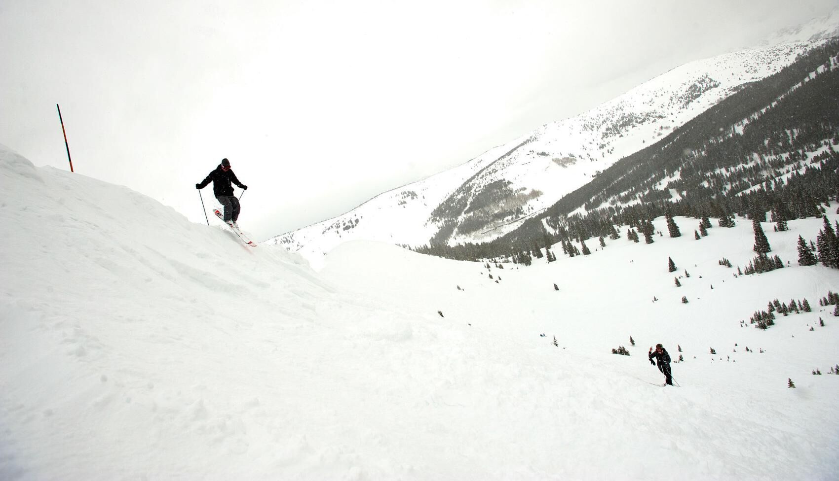 A skier drops into Lover’s Leap in Blue Sky Basin at Vail Mountain Resort. (Christian Murdock, The Gazette file)