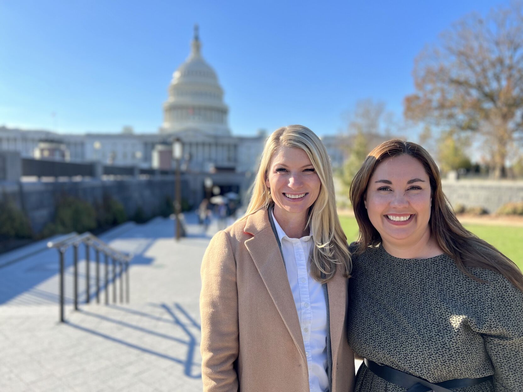 U.S. Rep.-elects Brittany Pettersen and Yadira Caraveo, both Colorado Democrats, pose for a snapshot outside the U.S. Capitol on Nov. 14, 2022. The incoming lawmakers will be sworn in on Jan. 3, 2023, as members of the 218th Congress. ((courtesy Ian Silverii))