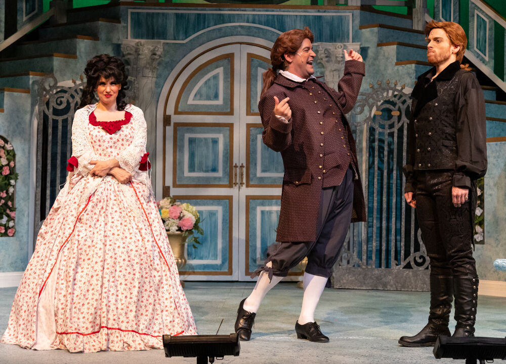 From left: Sarah Forman, Patric Case and Scott Hurst Jr. in The Candlelight's 'The Scarlet Pimpernel.' (COURTESY RDG PHOTOGRAPHY)