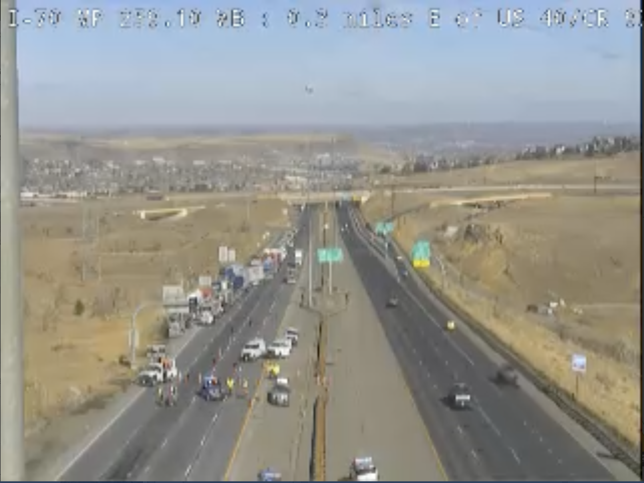 CDOT crews adjusted the camera angle after a fatal crash on Interstate 70 near Golden Monday. The road is closed and Colorado State Patrol have no estimate on the reopening as of Monday afternoon. (COURTESY OF THE COLORADO DEPARTMENT OF TRANSPORTATION)
